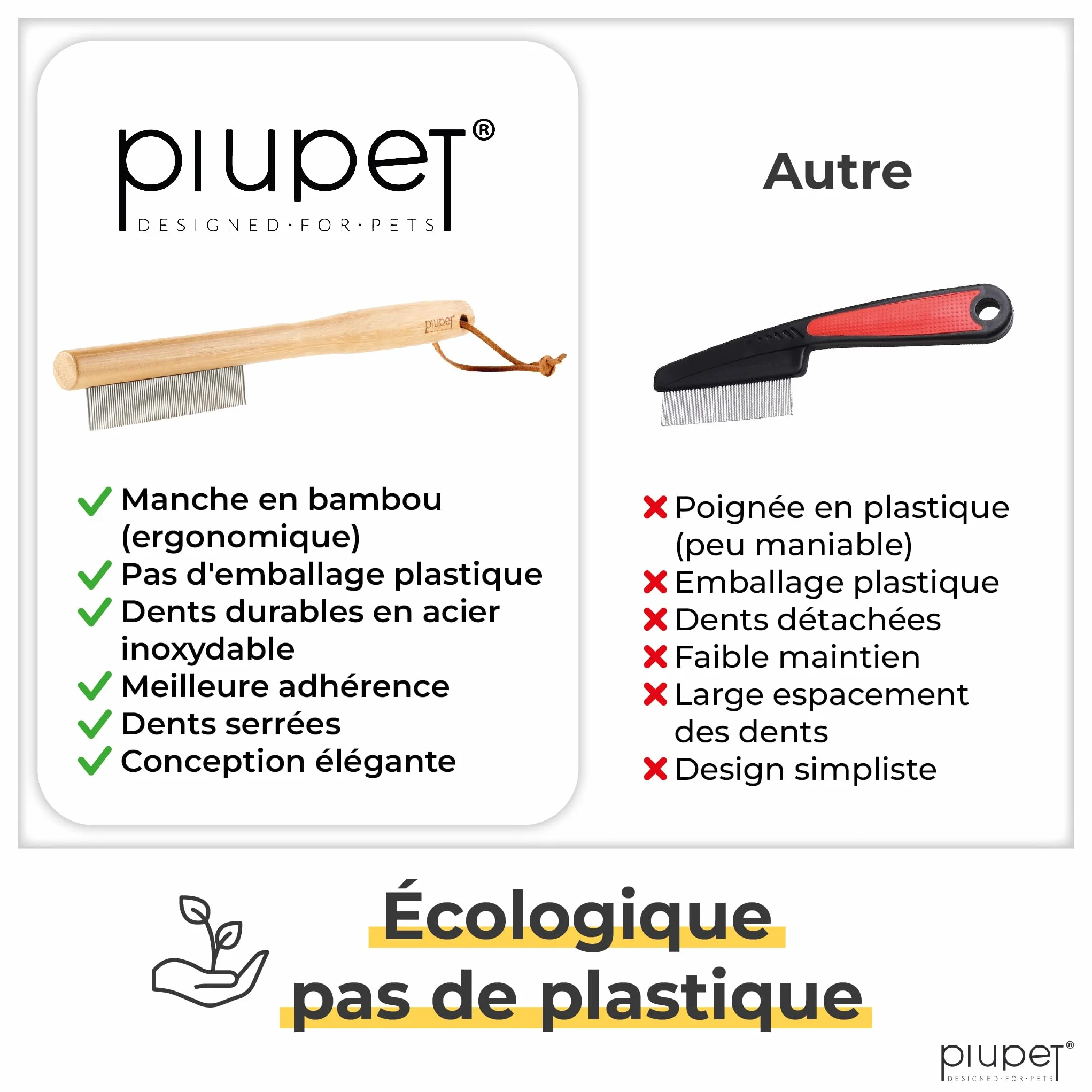 PiuPet Peigne Anti puces pour Chat Chien Brosse Anti-puces poux tiques