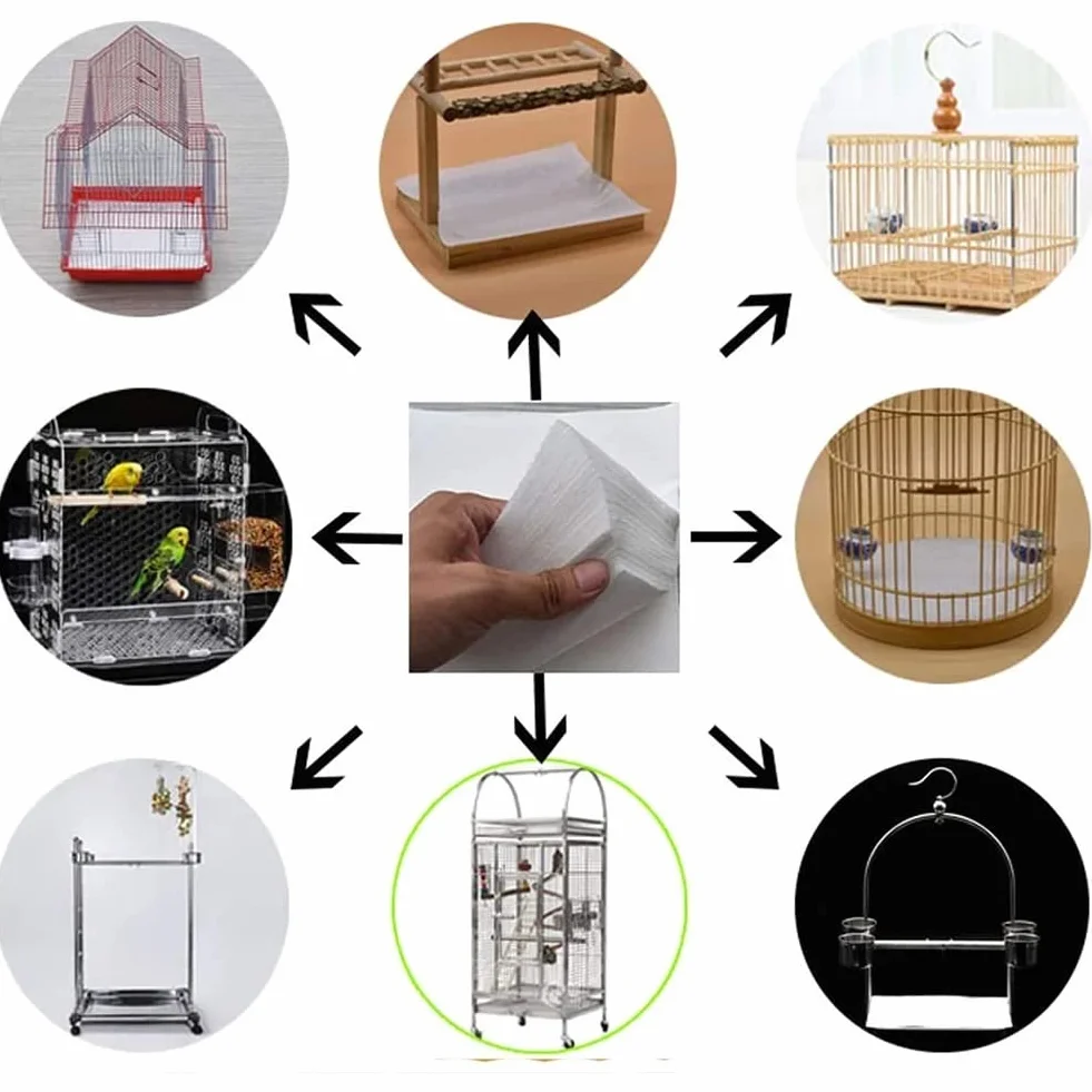 Lot de 100 doublures en papier jetables absorbantes prédécoupées 22 x 15 cm pour cage à oiseaux et perroquets