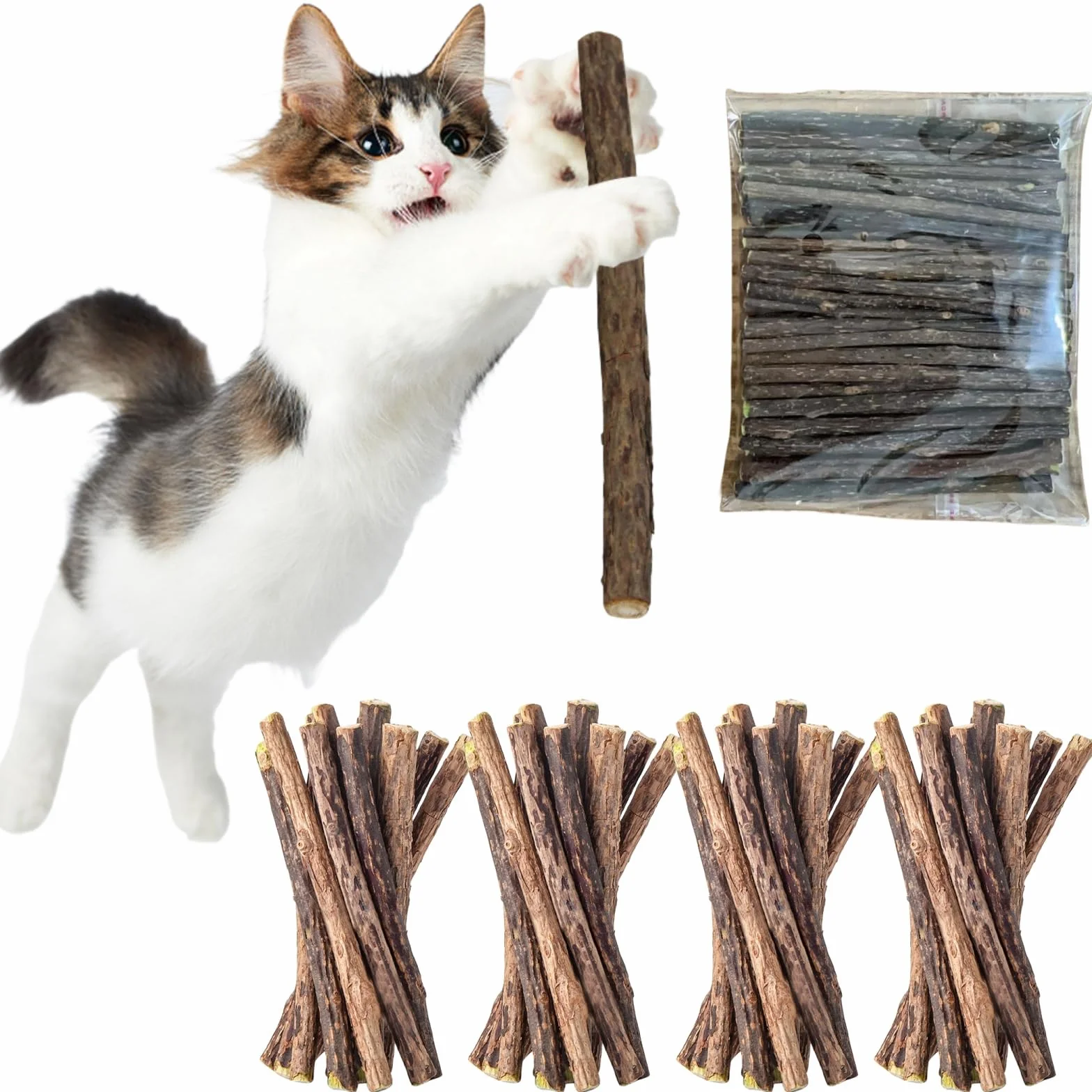 Matatabi Bâtonnets d'Herbe à Chat Naturels 40pcs Bois Grincement de Dents
