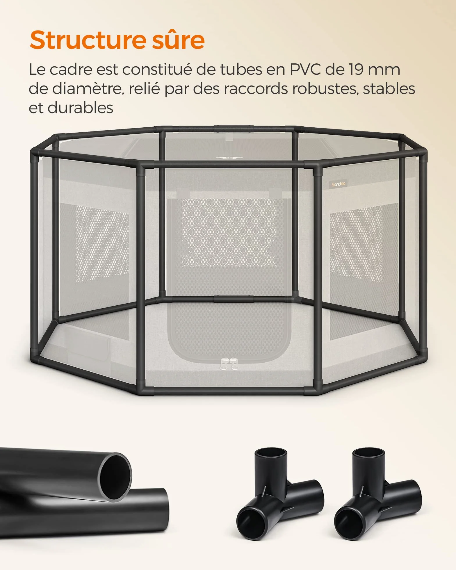 Feandrea Parc pour Chien en Tissu Oxford, Clôture Octogonale, Enclos Taille L, 112 x 112 x 62 cm, Gris Foncé et Gris Clair