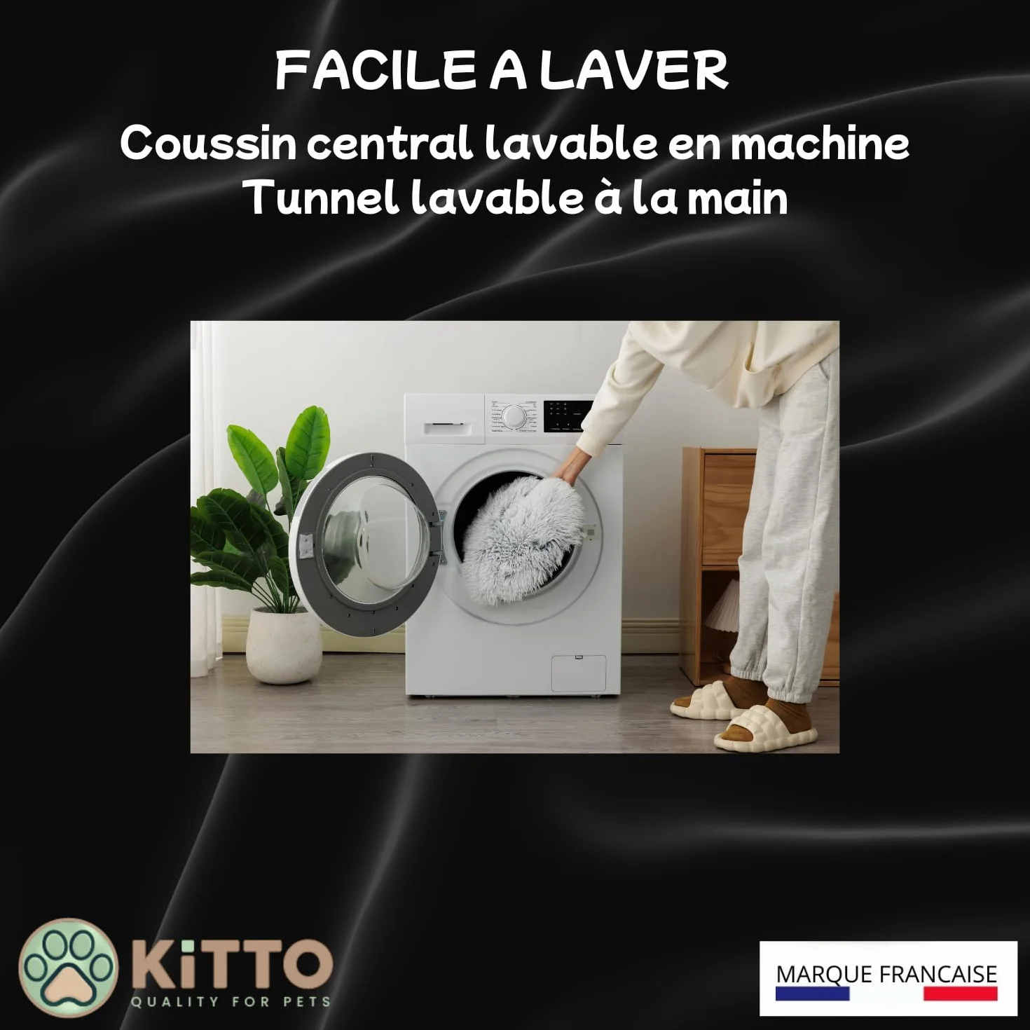 Kitto - Tunnel pour Chat - Panier Moelleux avec Coussin lit - Tunel Cat Jeu - Cabane, Niche - Tunnelle modulable - Rond -Convient pour Chat XXL, Petit Chien, Lapin, Furet - 12 Attaches en Bois