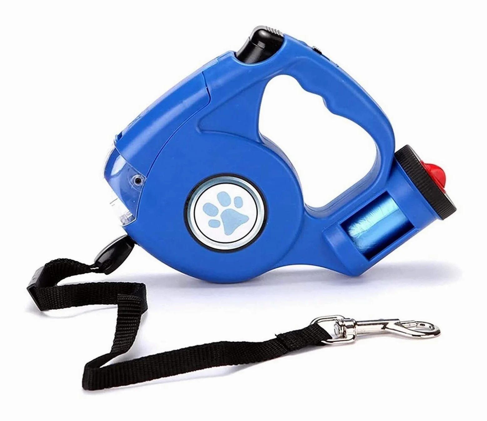 GOUJIAN Laisse rétractable pour chien avec lampe de poche LED lumineuse et sac à déchets, 360° sans enchevêtrement, laisse lourde de 4,8 m, poignée pour chiens de petite et moyenne taille | Bleu
