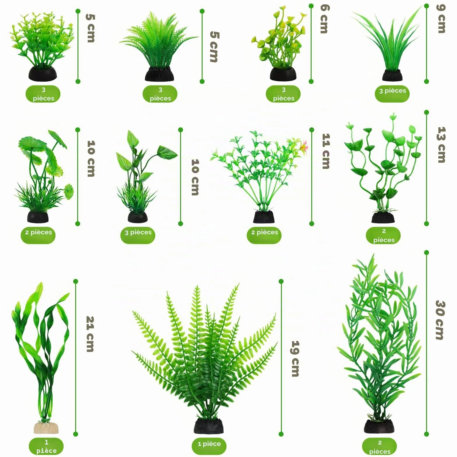 QUOZUO Plantes Artificielle Aquarium Décor 25 Pièces Vert Terrarium Décoration
