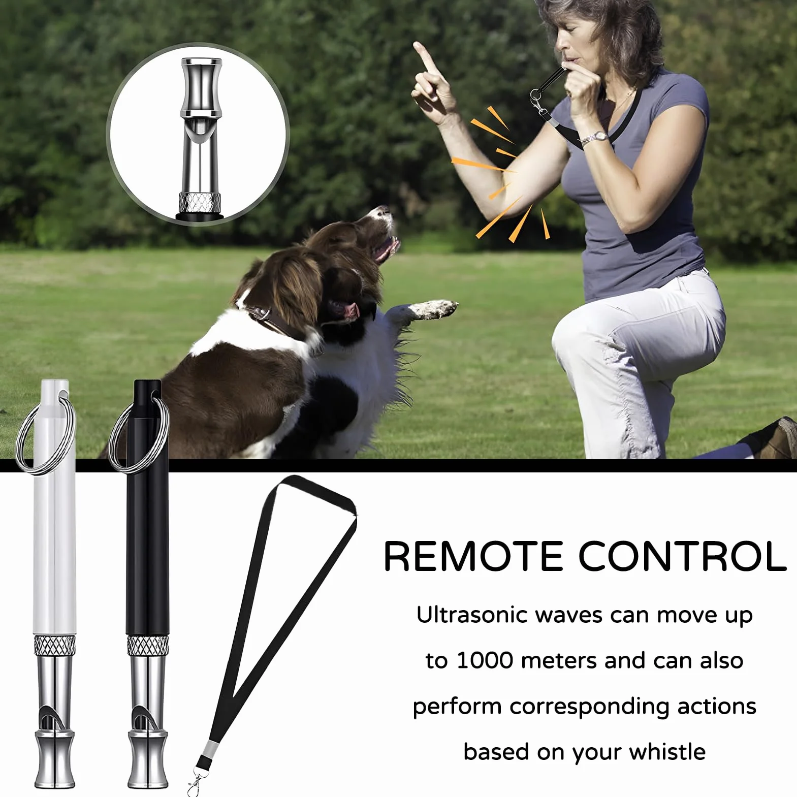 Sifflet Ultrason Chien Anti Aboiement Réglable avec Lanière, 2 Pièces