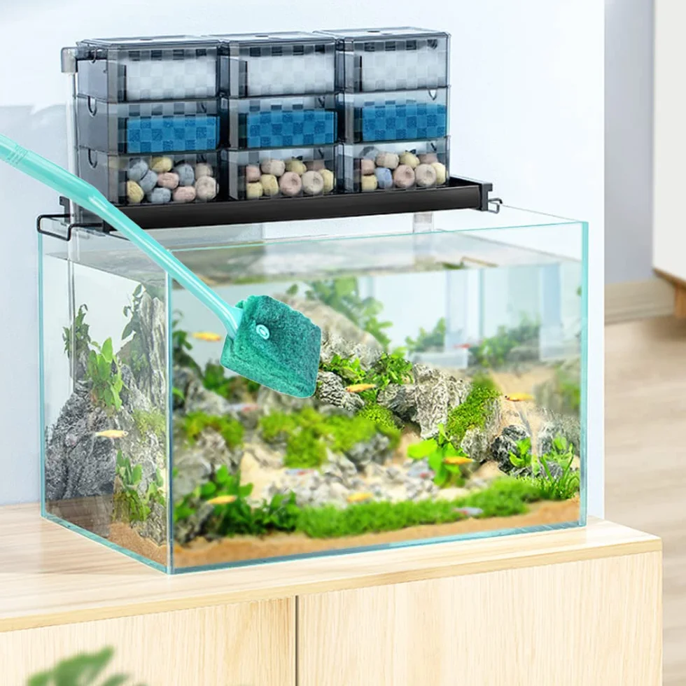 Éponge Aquarium Nettoyage 40cm Brosse Algues 2 Chiffons Accessoires Vitre