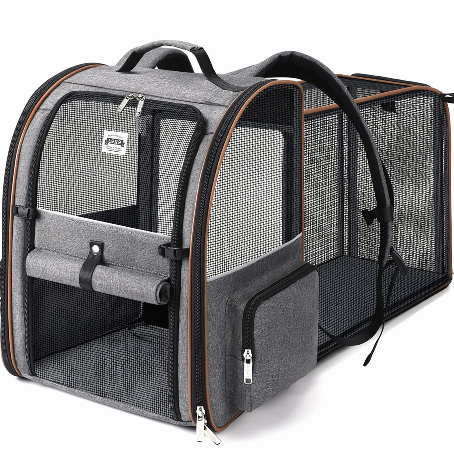 Torba Transportowa dla Kota z 4 Wejściami, Oddychająca, Plecak z Szelkami Wewnętrznymi, Max Obciążenie 8kg, Szary