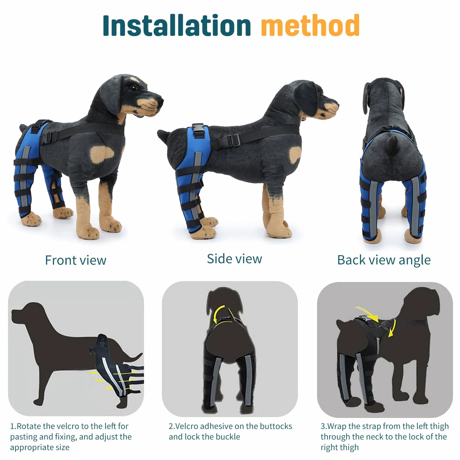 PETCUTE Genouillères Réfléchissantes Ajustables pour Chien - Support Articulaire Antichoc LCA/CCL, Protège-Coude XS Bleu