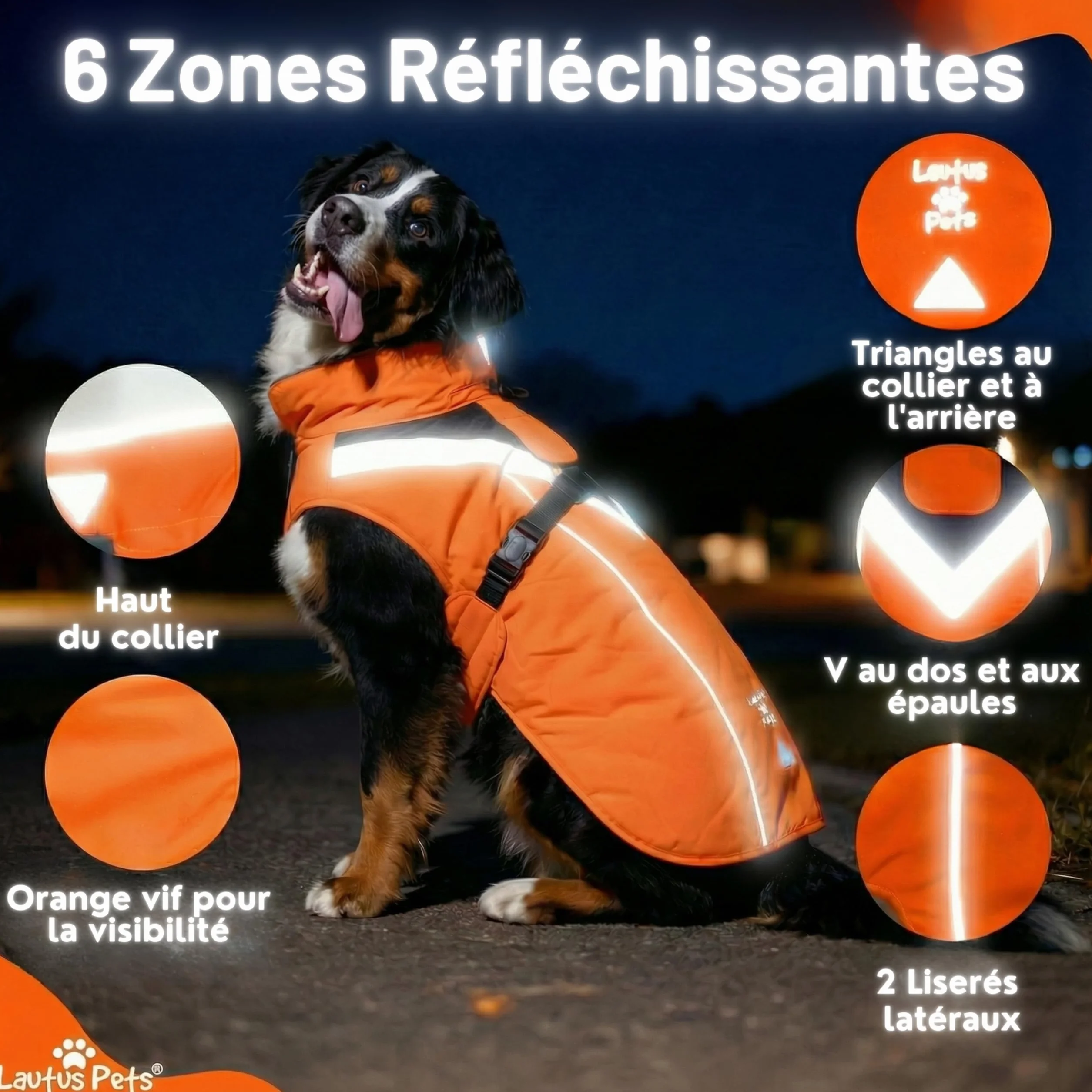 Manteau de Pluie imperméable Chien Bandes réfléchissantes Ouverture Laisse Taille XL Orange