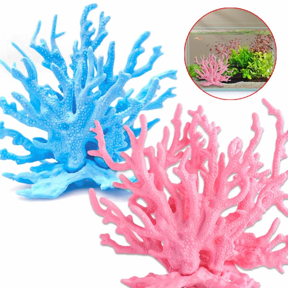 Corail Artificiel Aquarium Décoration 2 Pièces Plastique Simulation Plante Poisson Réservoir Bleu Rose