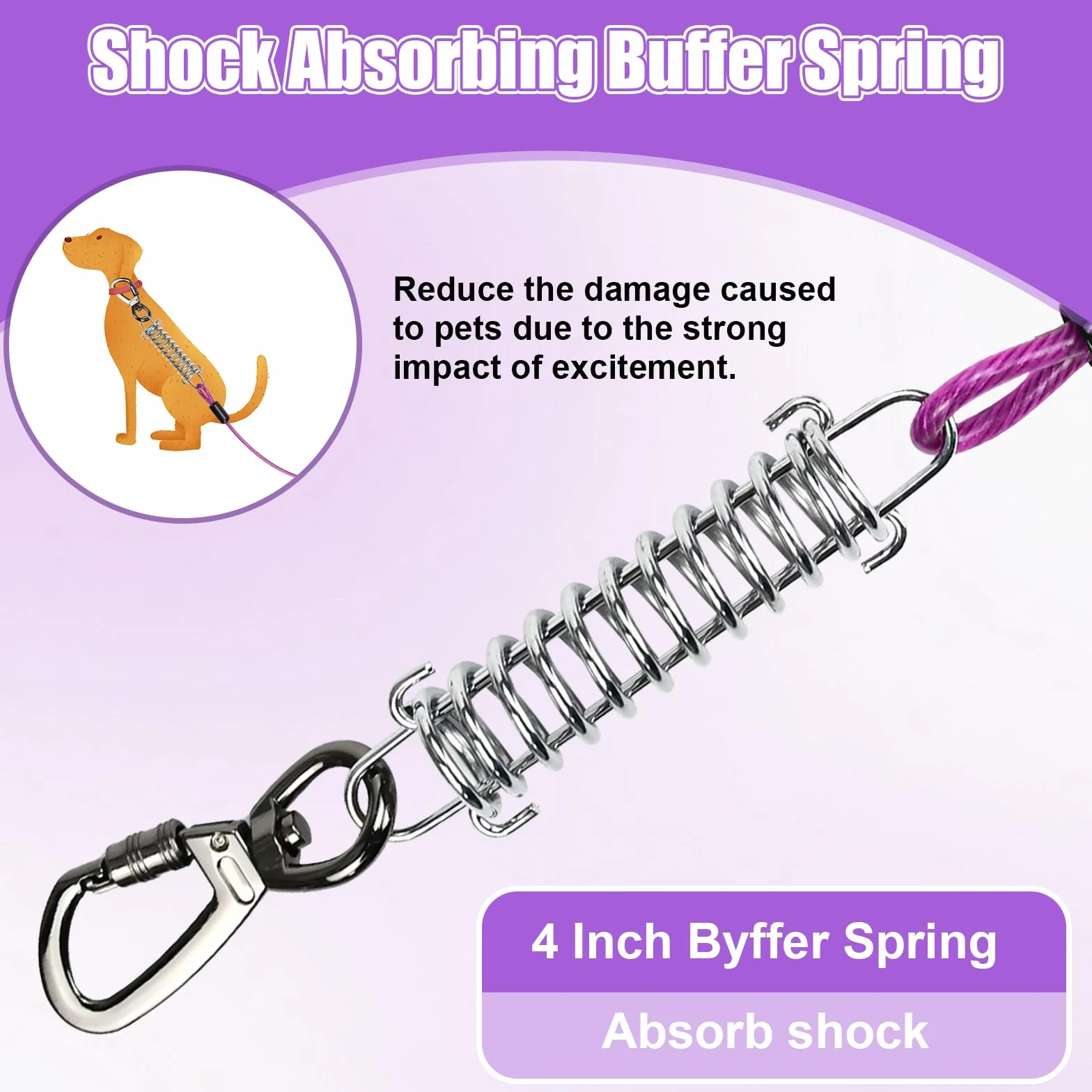 Câble d'attache pour Chien 9 m avec Crochet Verrouillable à Ressort, Laisse Réfléchissante Anti-Morsure, Sac de Rangement (Violet)