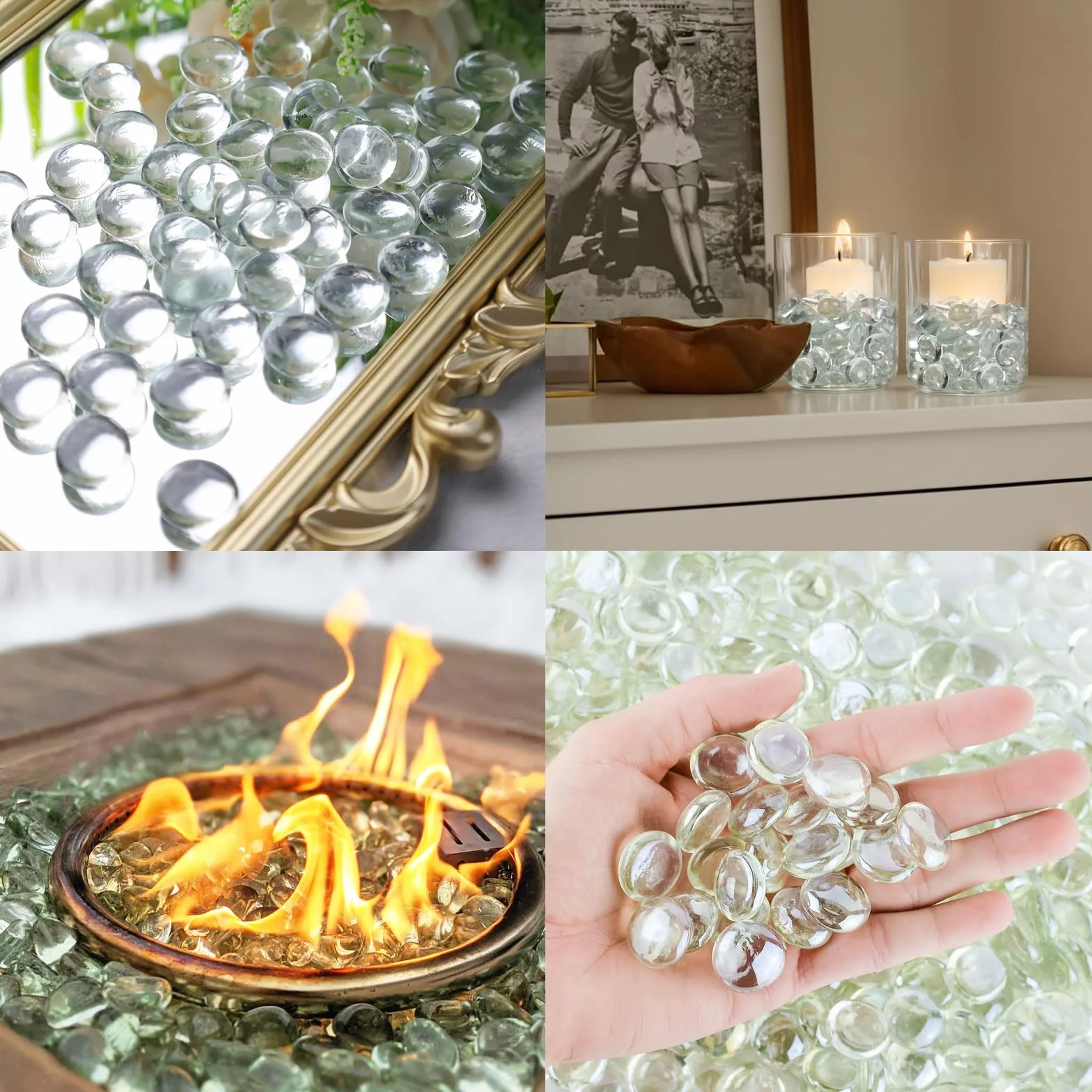Galets Plats en Verre de 300 ml pour Vases et Aquariums - Perles de Remplissage, Billes Plates, Roches de Réservoir, Pierres