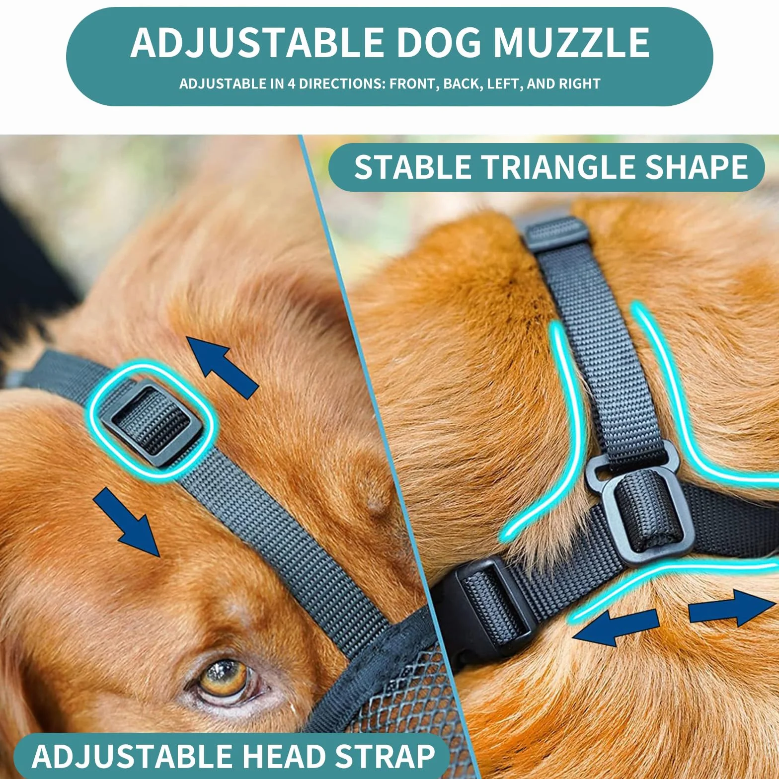 Muselière pour Chien, Masque Respirant pour Animaux Ajustable avec Sangles Touch Fastener, Museliere Chiens de Grande Taille Muselière en Maille Douce pour Les Petits Chiens Taille Moyenne