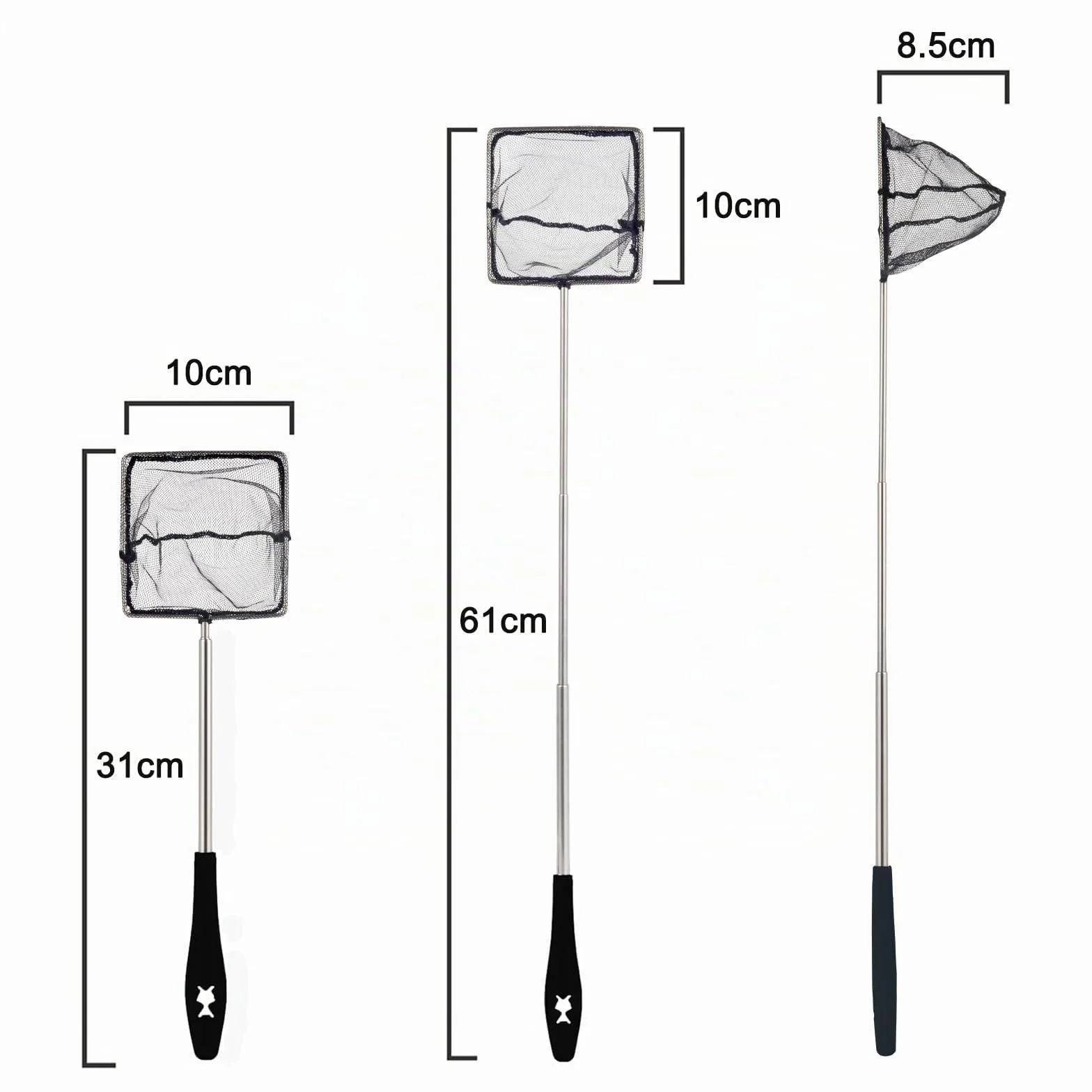 Epuisette Aquarium avec Manche Télescopique en Acier Inoxydable, Épuisette Aquarium pour Attraper Les Petits Poissons et Crevettes et Nettoyer L'aquarium, Extensible 31-61cm