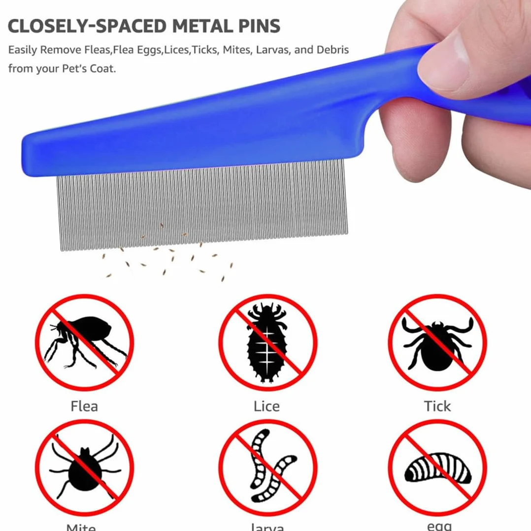 5 Pièces peignes anti-puces en acier inoxydable avec dents arrondies pour chats et chats, Peigne anti puces pour chat, peigne à poils épais, peigne à dents fines pour chien et chat