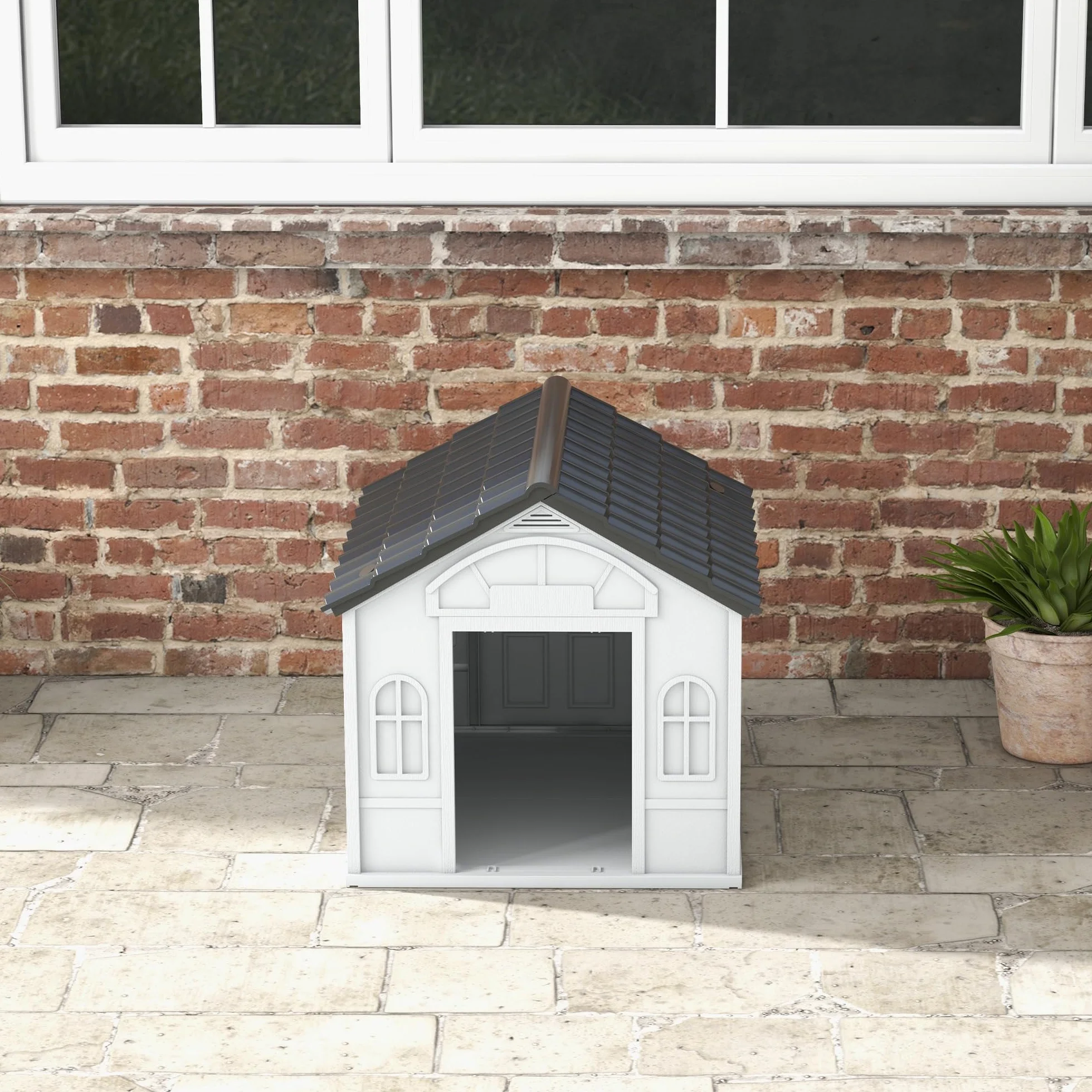 PawHut Niche d'extérieur en PP Blanc pour Chiens Petite et Moyenne Taille 65 x 75.7 x 63 cm