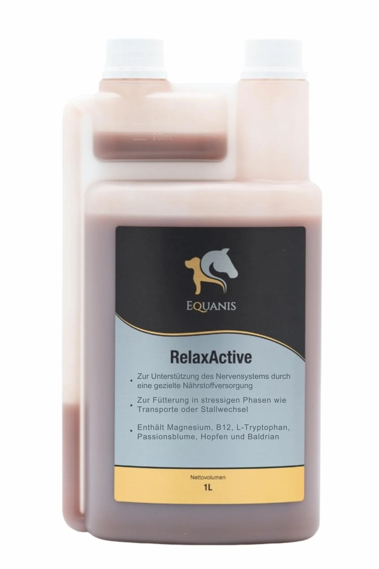 Equanis RelaxActive Magnesium – avec B12 et L-Tryptophane | 1 l | Aliment complémentaire pour Chevaux | Réduit la nervosité et l'agitation | Soutient Le système nerveux