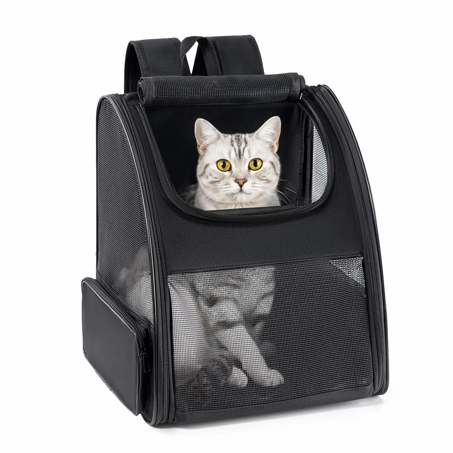 Conlun Sac à Dos Transport Chat Chien jusqu'à 7kg Pliable Fenêtres Maille 3 côtés Voyages Randonnées Noir