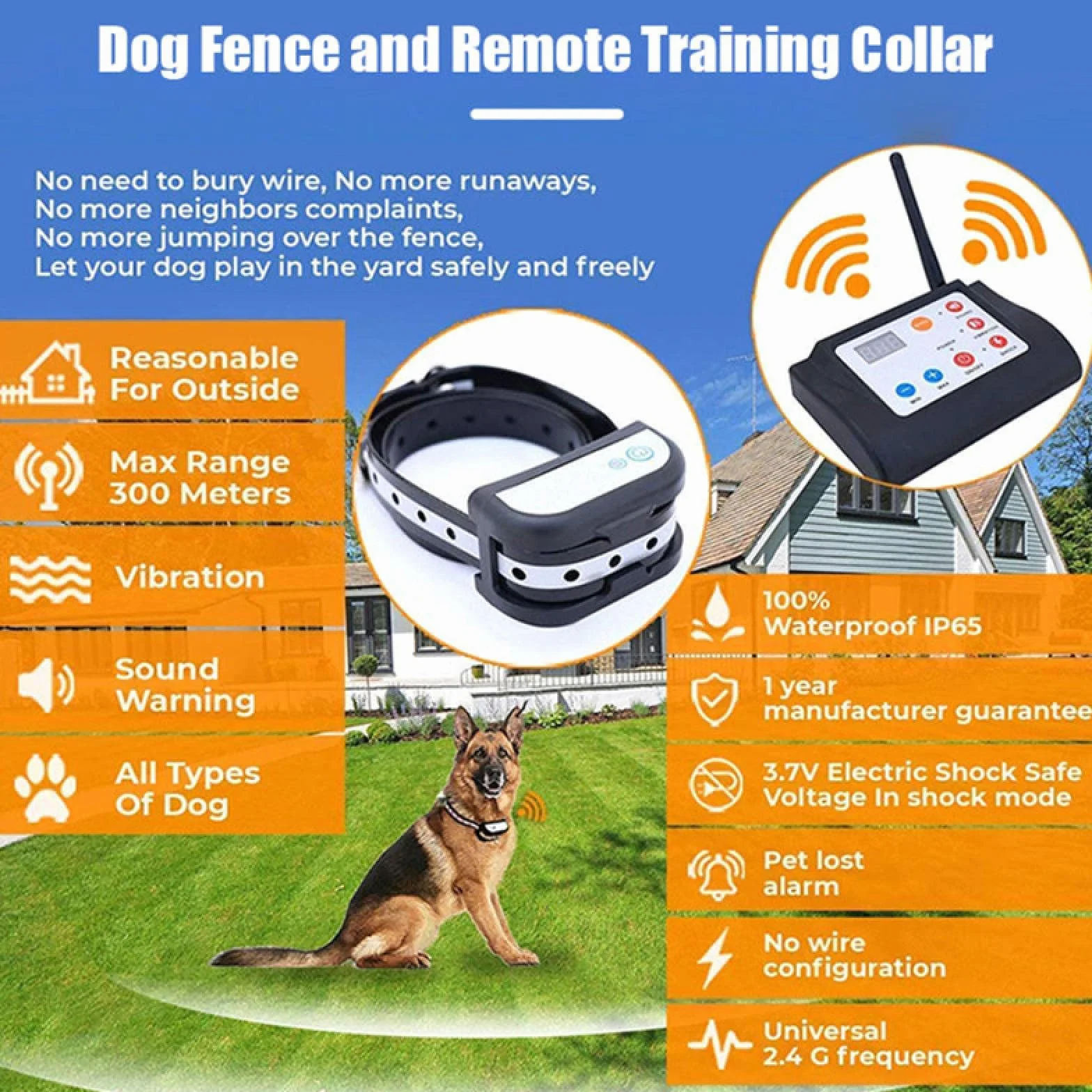 Clôture pour Chien sans Fil Électronique Étanche 2 en 1 Collier d'Entraînement avec Son et Choc
