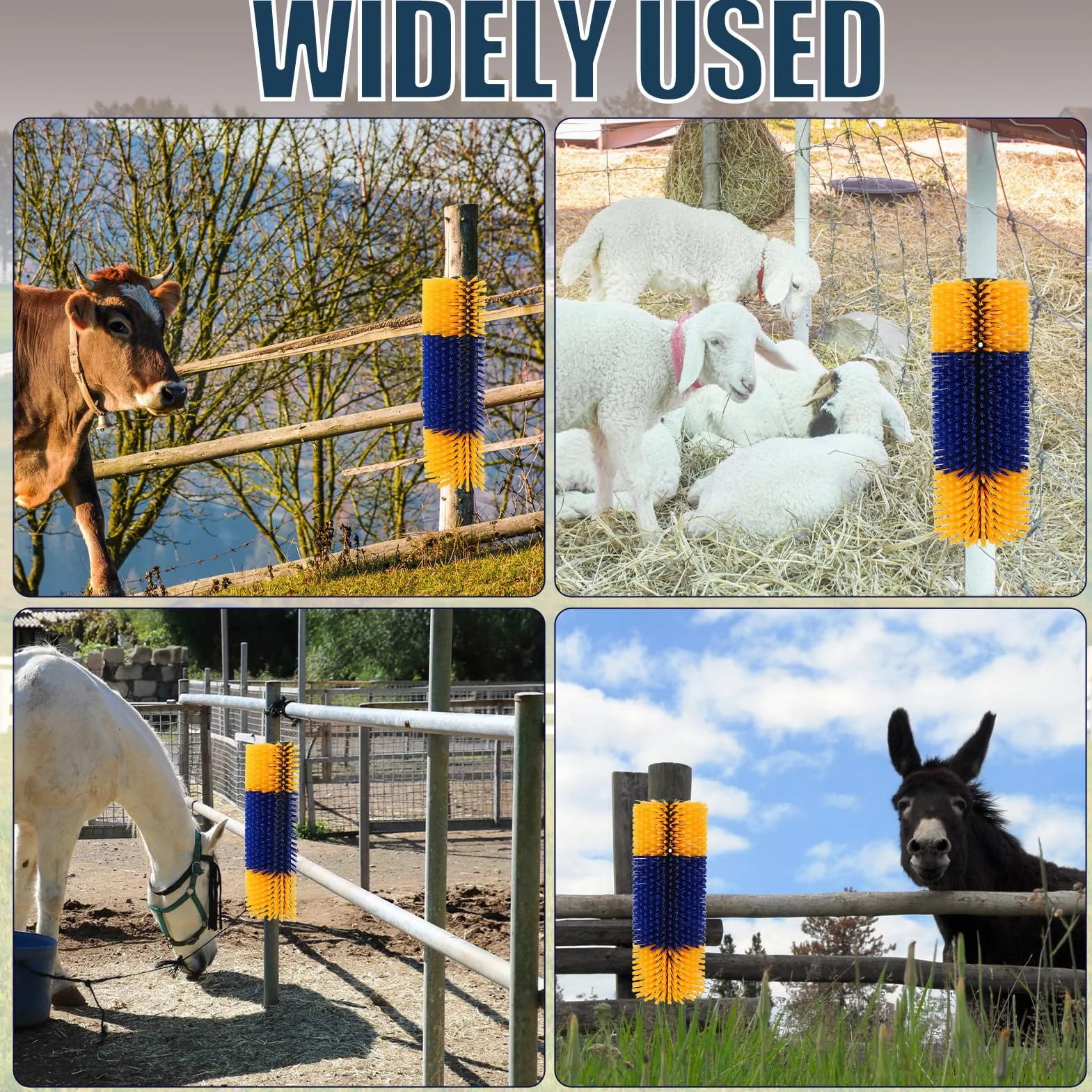 Brosses à Gratter pour Bétail, Massage pour Mouton Cheval Vache, Grattoirs Animaux Ferme (Jaune 2)