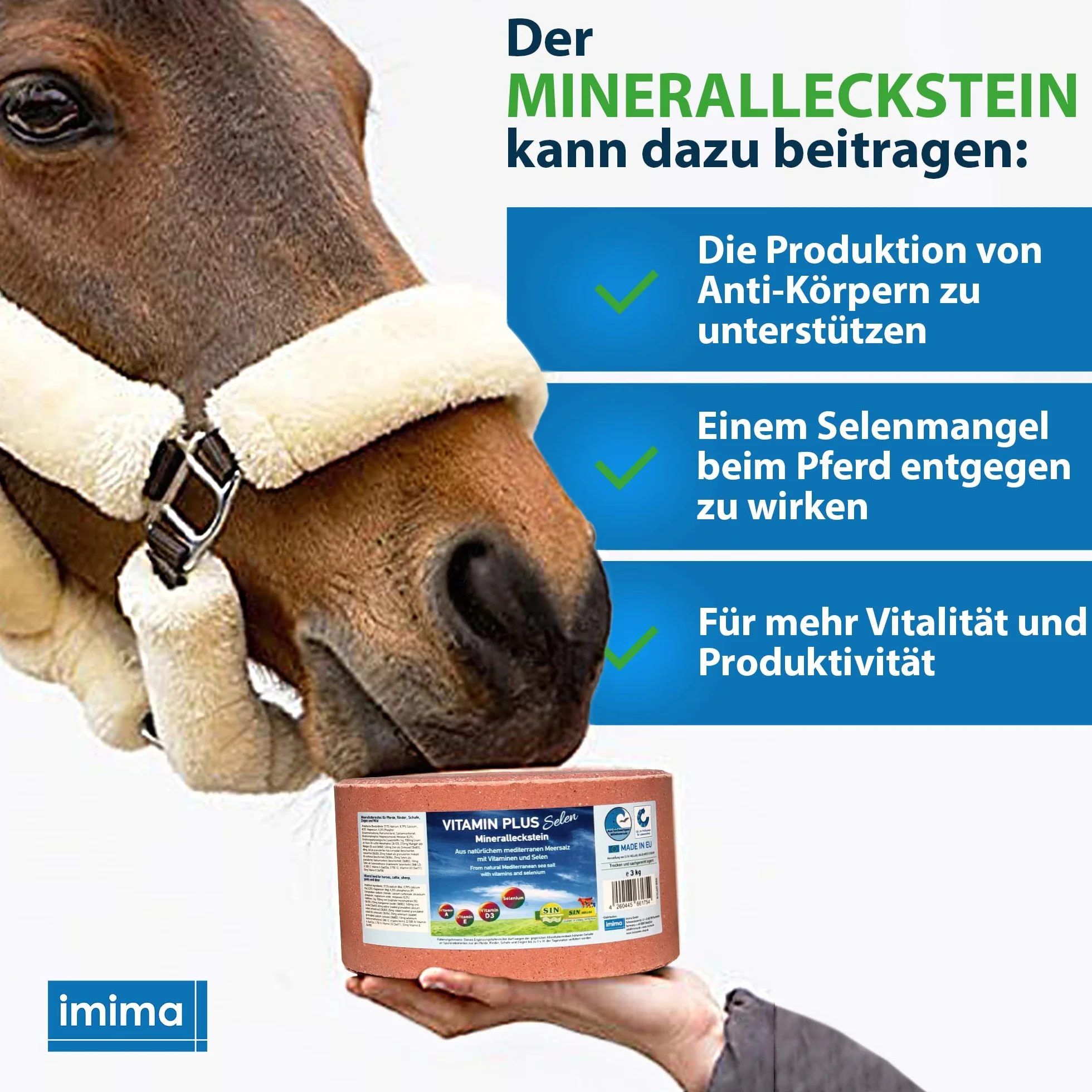 Mineral Lick Horse VITAMIN PLUS Selenium Salt Lick Set 4 x 3kg - Pierres pour lécher le sel pour chevaux, moutons, chèvres, gibier et bovins - Pierre minérale pour lécher le sel