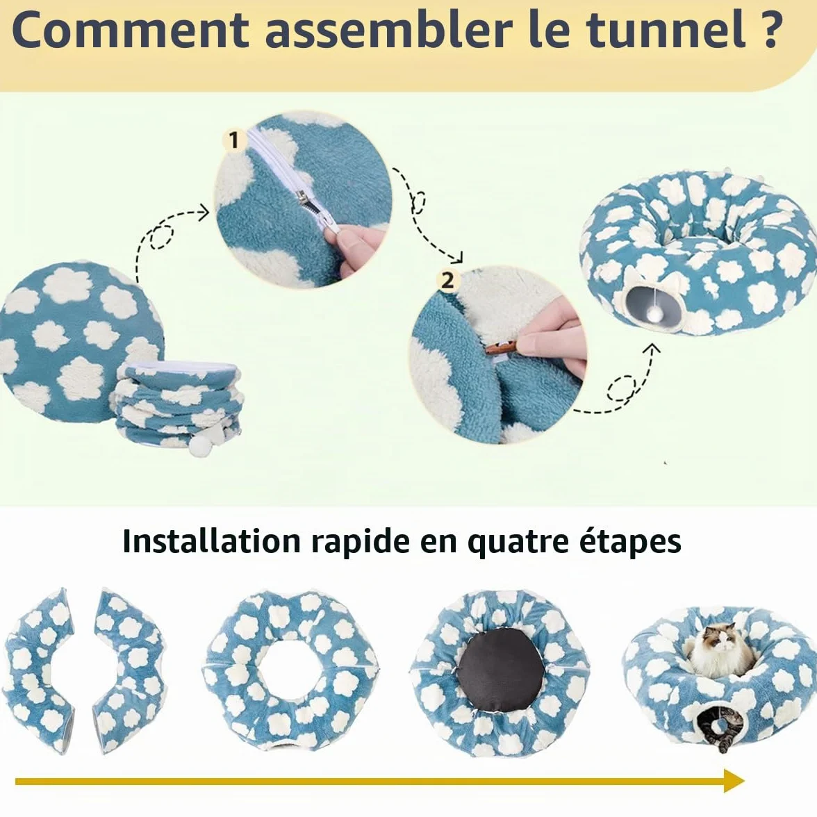 ERNAN Tunnel Pliable pour Chat - Tunnel de Jeu et Tunnel d'éveil pour Chatons, Chiots, Lapins, Petits Chiens (Green)