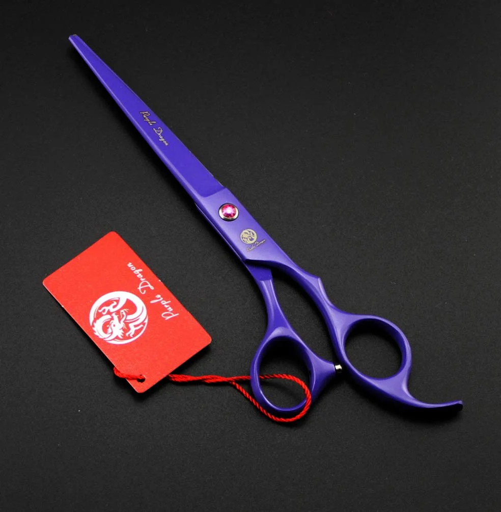 Purple Dragon Lot de 4 ciseaux de toilettage professionnels de 17,8 cm en acier japonais de qualité supérieure, droit, incurvé et à effiler avec étui