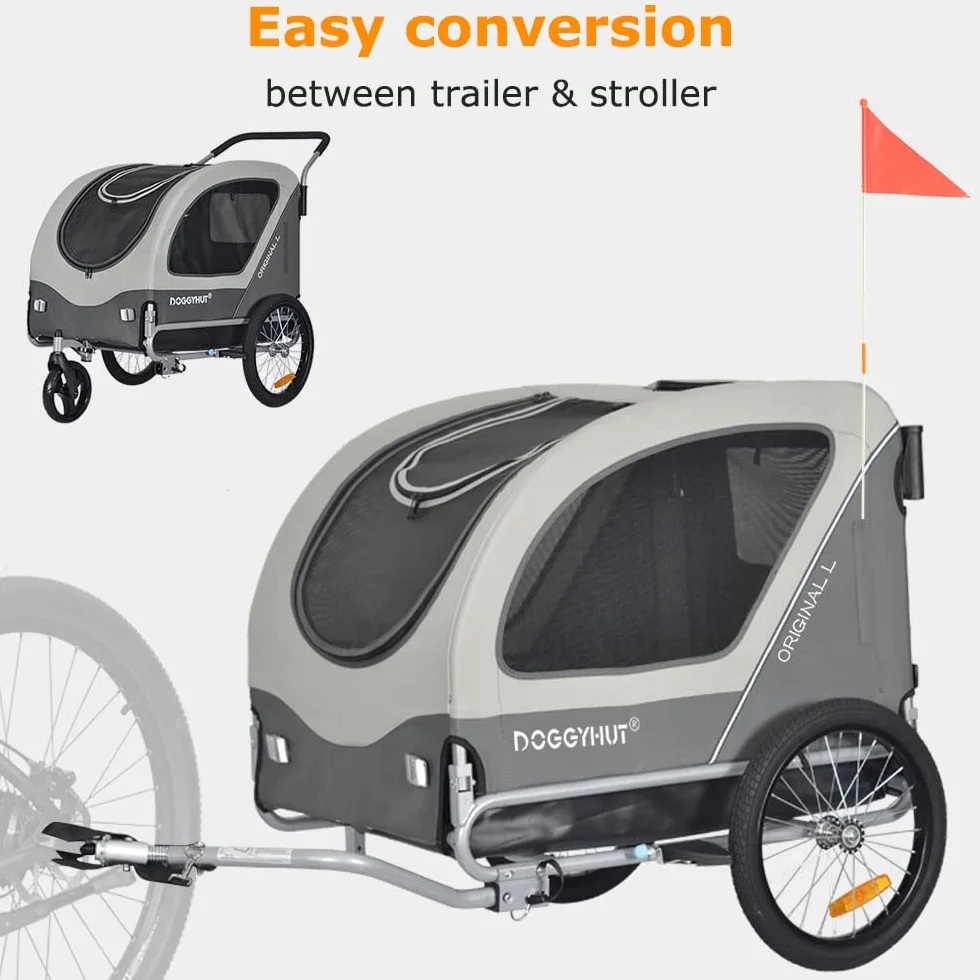 Doggyhut Original L Remorque de Velo 2 en 1 Grande Poussette pour Chiens Taille Moyenne et Grande