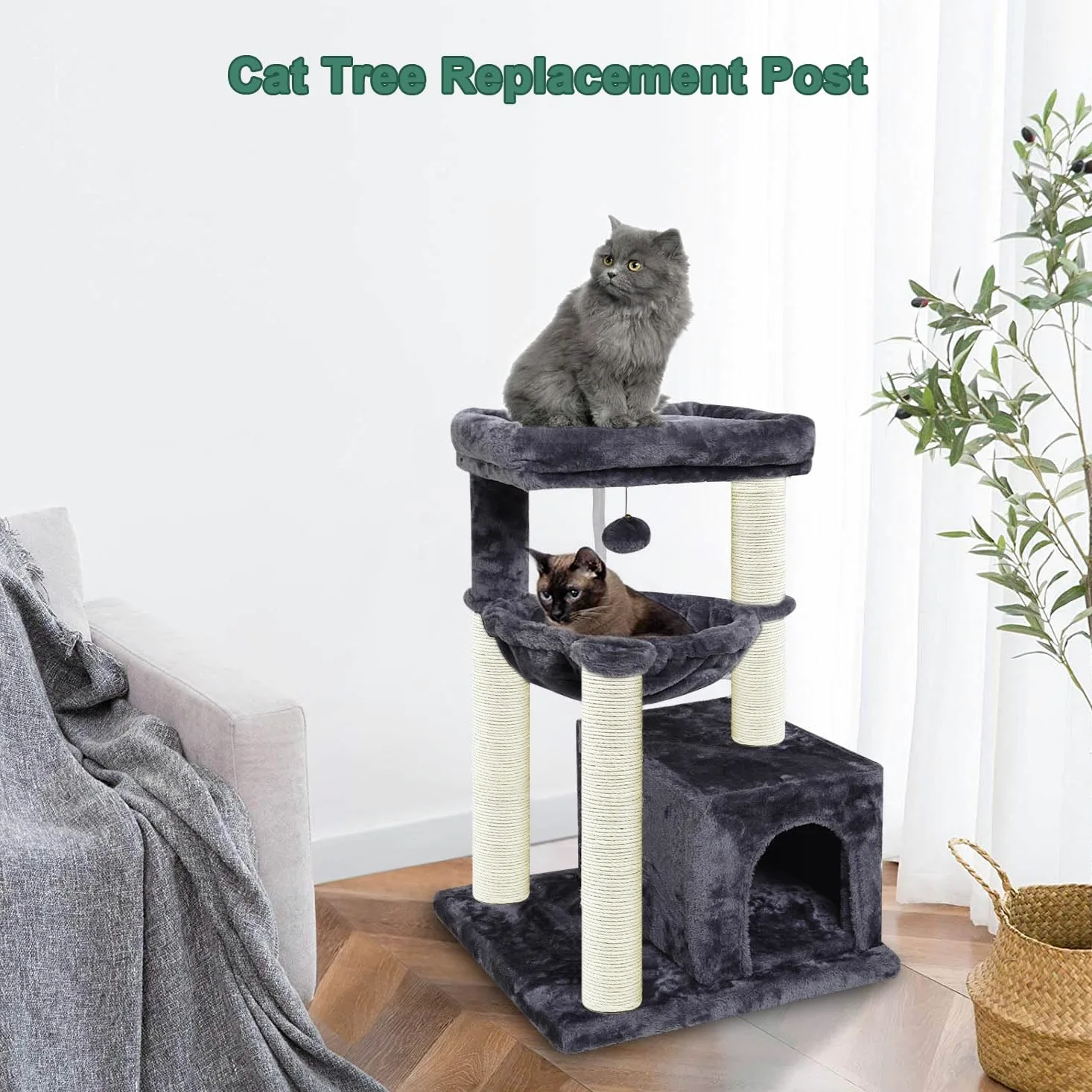 Lot de 2 poteaux de Rechange pour Arbre à Chat de 30 cm, en sisal Naturel avec vis M8, griffoir de Rechange pour Chat (30 cm)