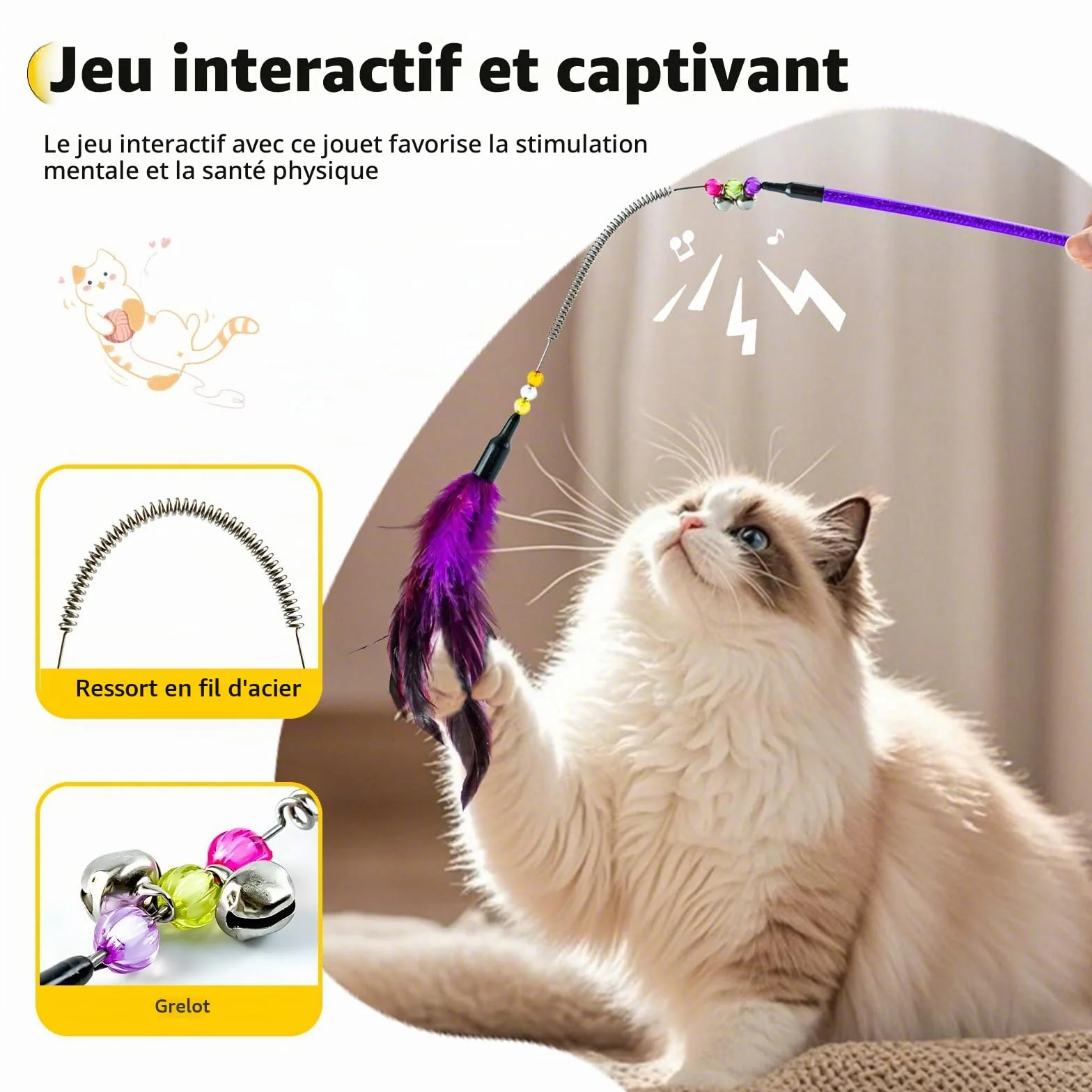AIDIYA Jouets pour Chat avec Plumes et Baguette Lot de 6