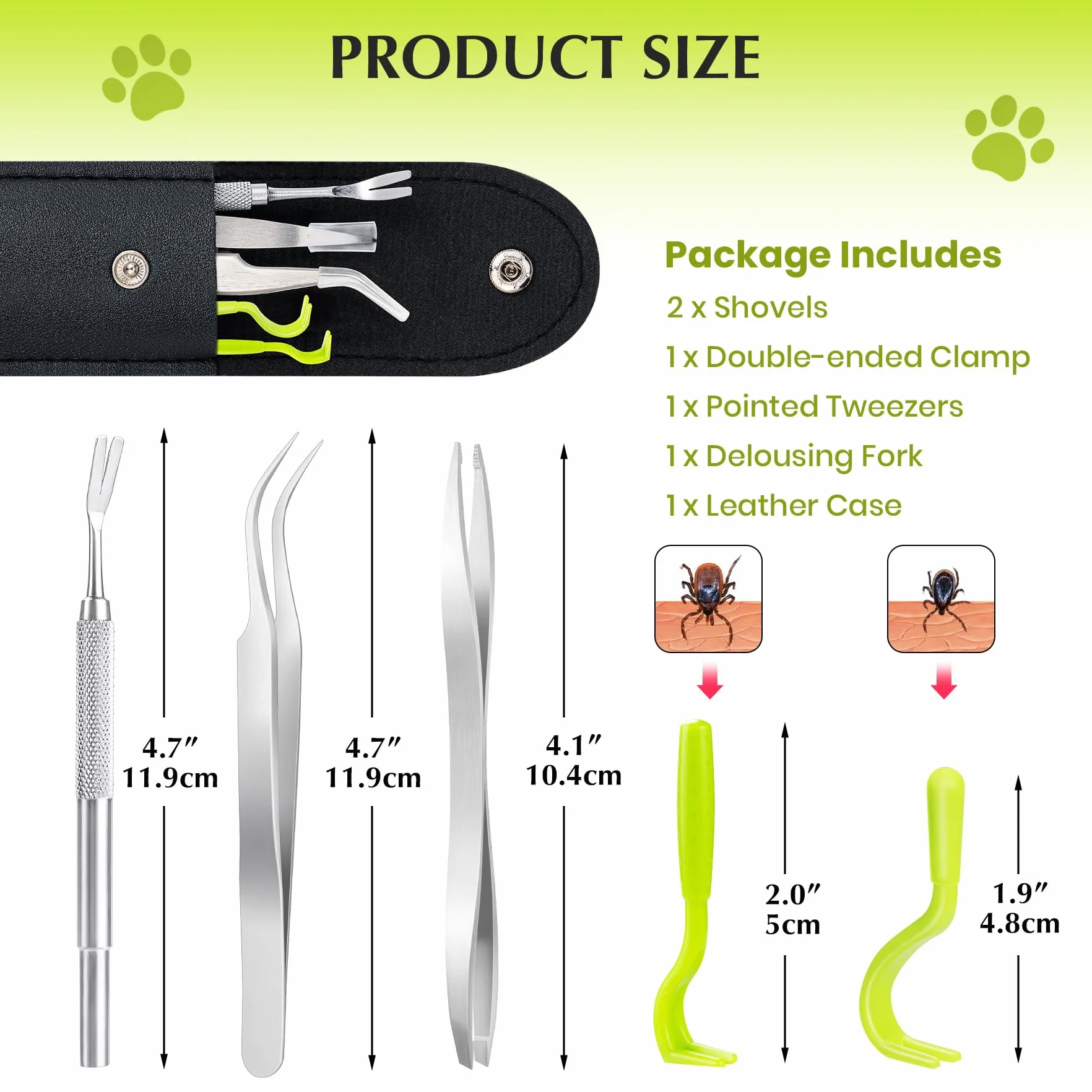 Pince à Tiques en Acier Inoxydable MELLIEX 5 Pièces avec Sac de Rangement pour Chiens et Chats
