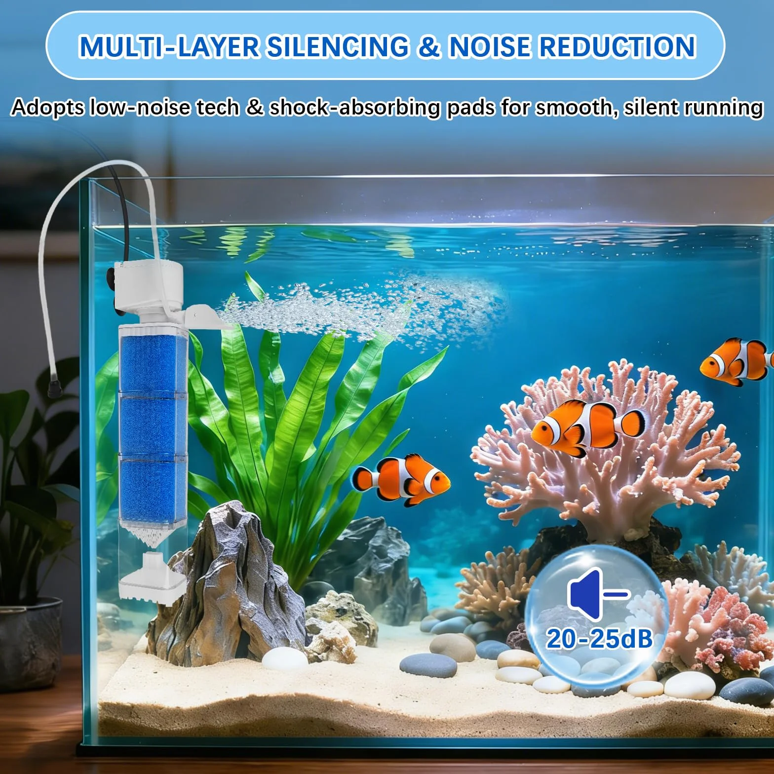 EXLECO Pompe Filtre Aquarium 150-300L 5 en 1 Réglable 1200L/H 15W Silencieux