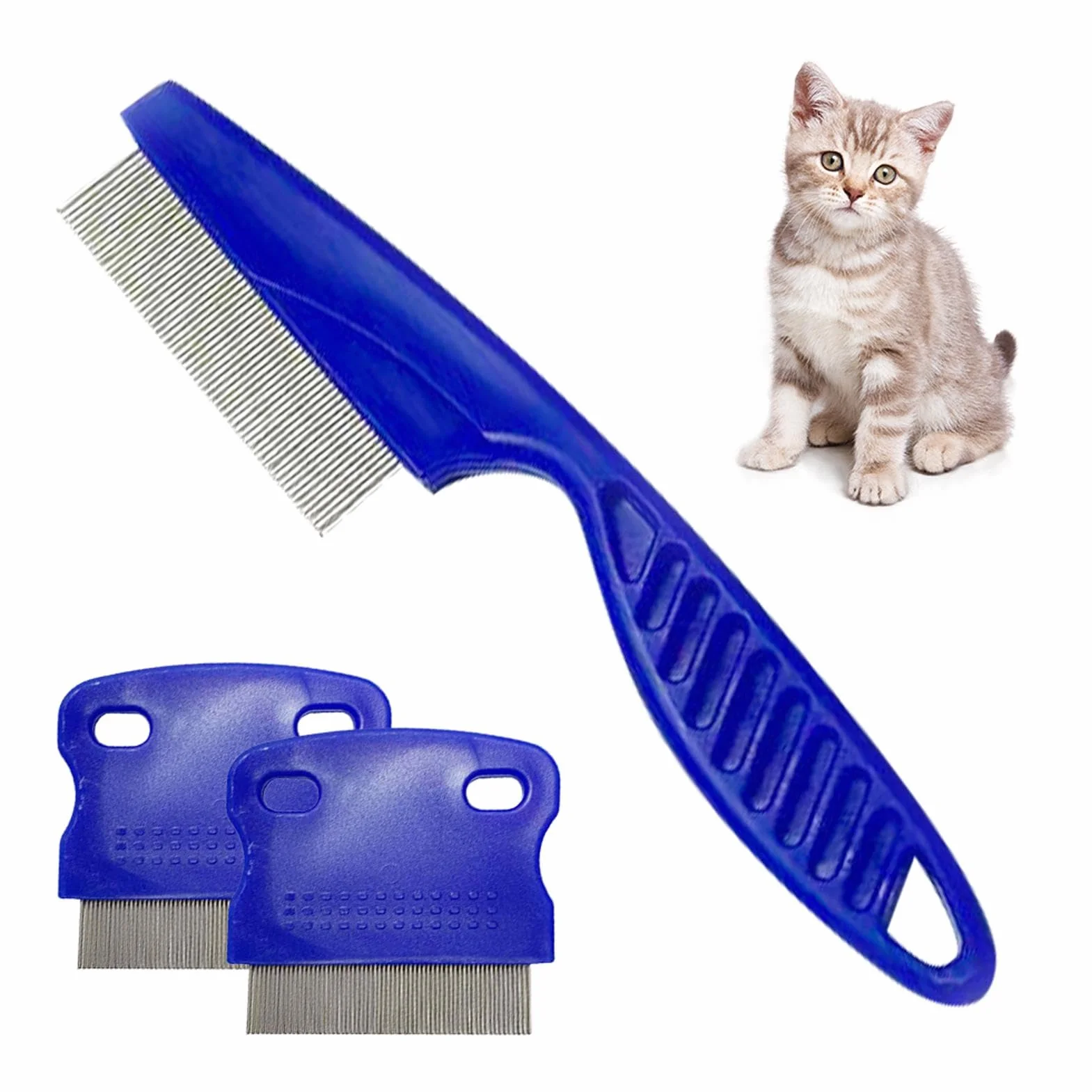 Peigne à puces 3pcs pour chats et chiens, peigne anti-puces lécher marques de larmes, accessoire animal de compagnie Bleu