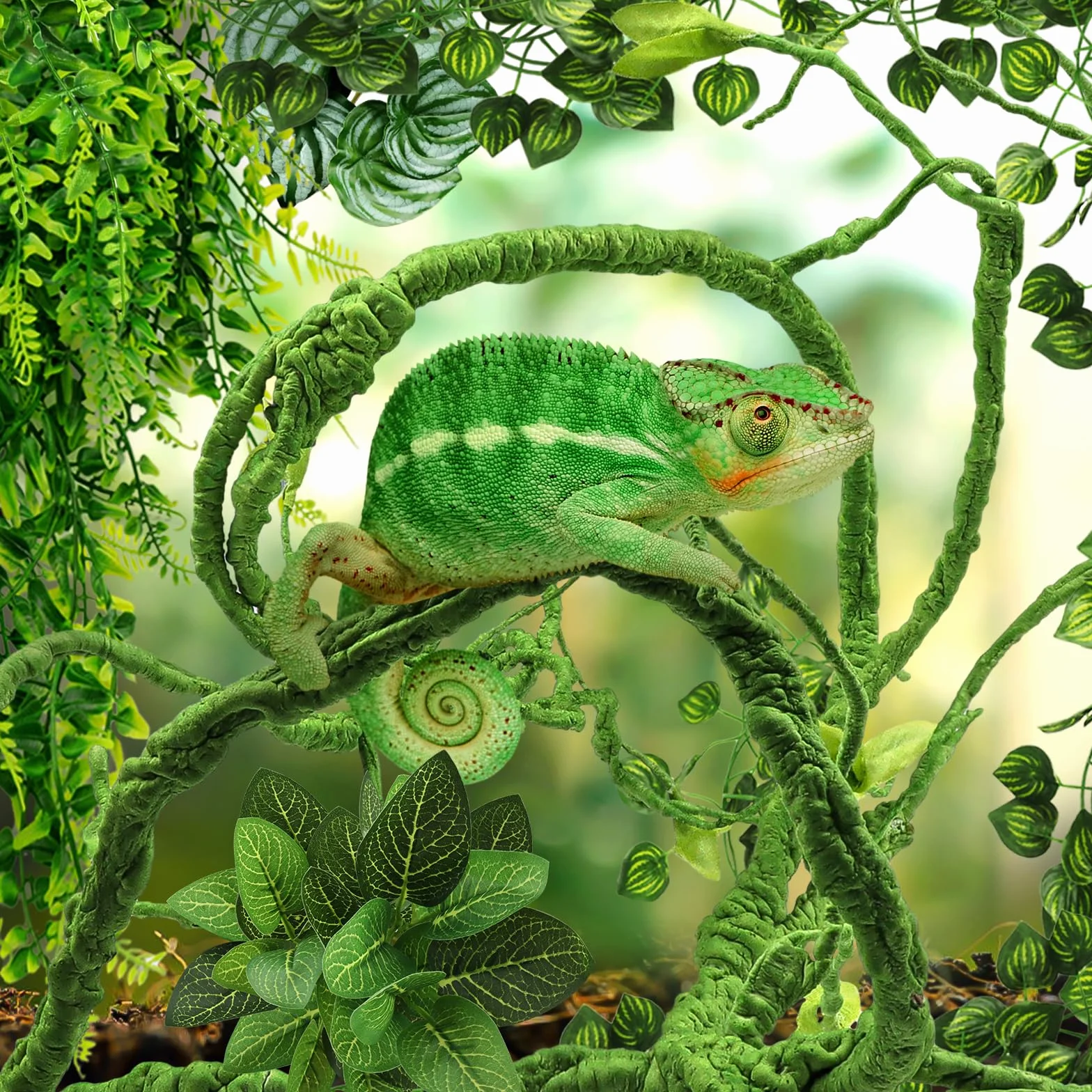 QUOZUO Décoration pour lézards, Plante suspendues Artificielle Terrarium Grandes Plante Vignes Terrarium Branche Decorative pour Escalade, Caméléon, Gecko