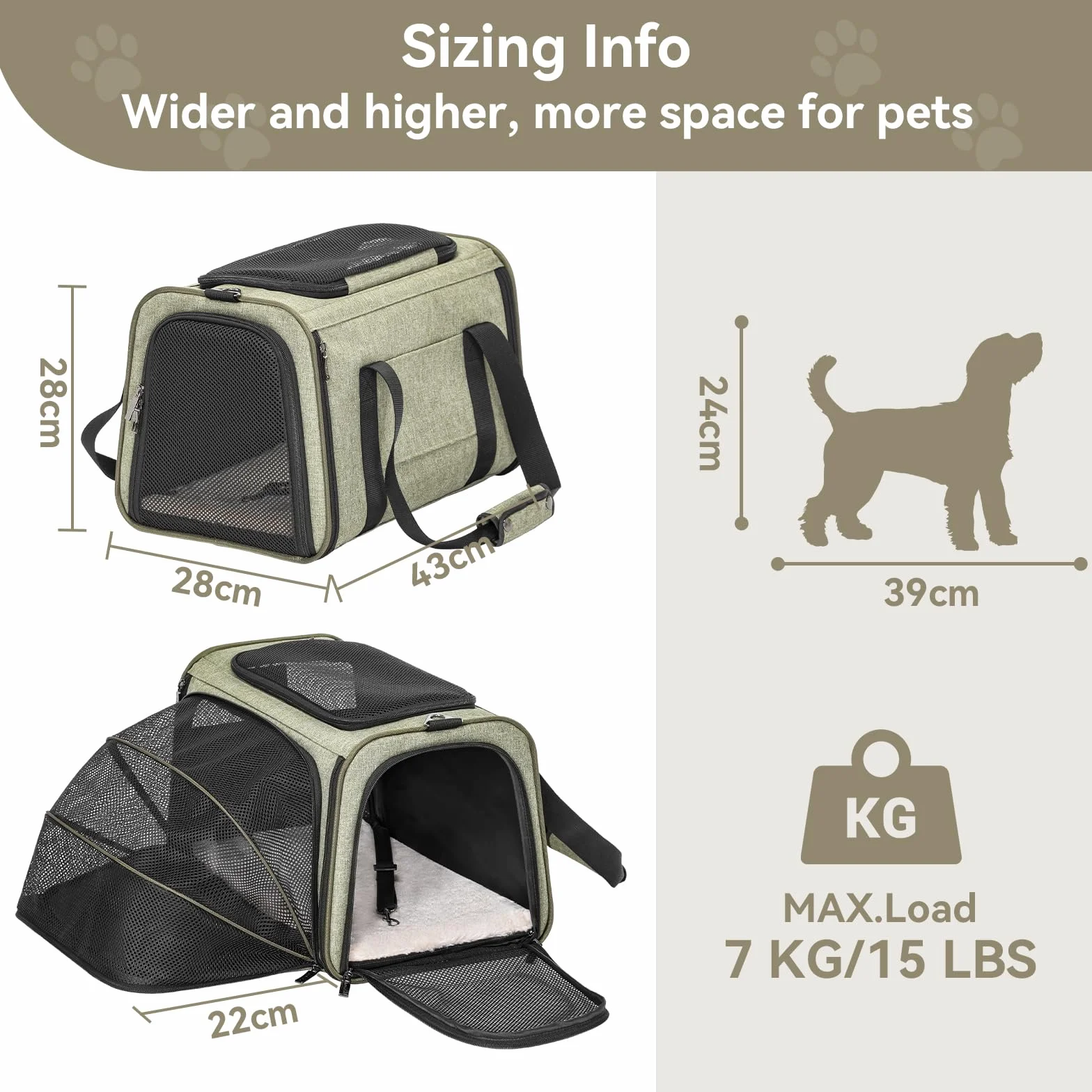 Petsfit Sac de Transport Extensible pour Chat avec Tapis en Polaire, Vert