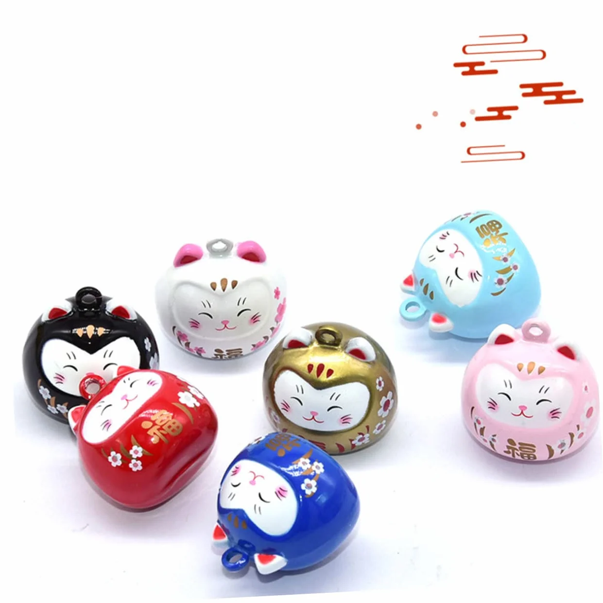 Pendentif Cloche Japonaise Cuivre Chat Décor Porte-clés Accessoire Suspendu DIY Blanc