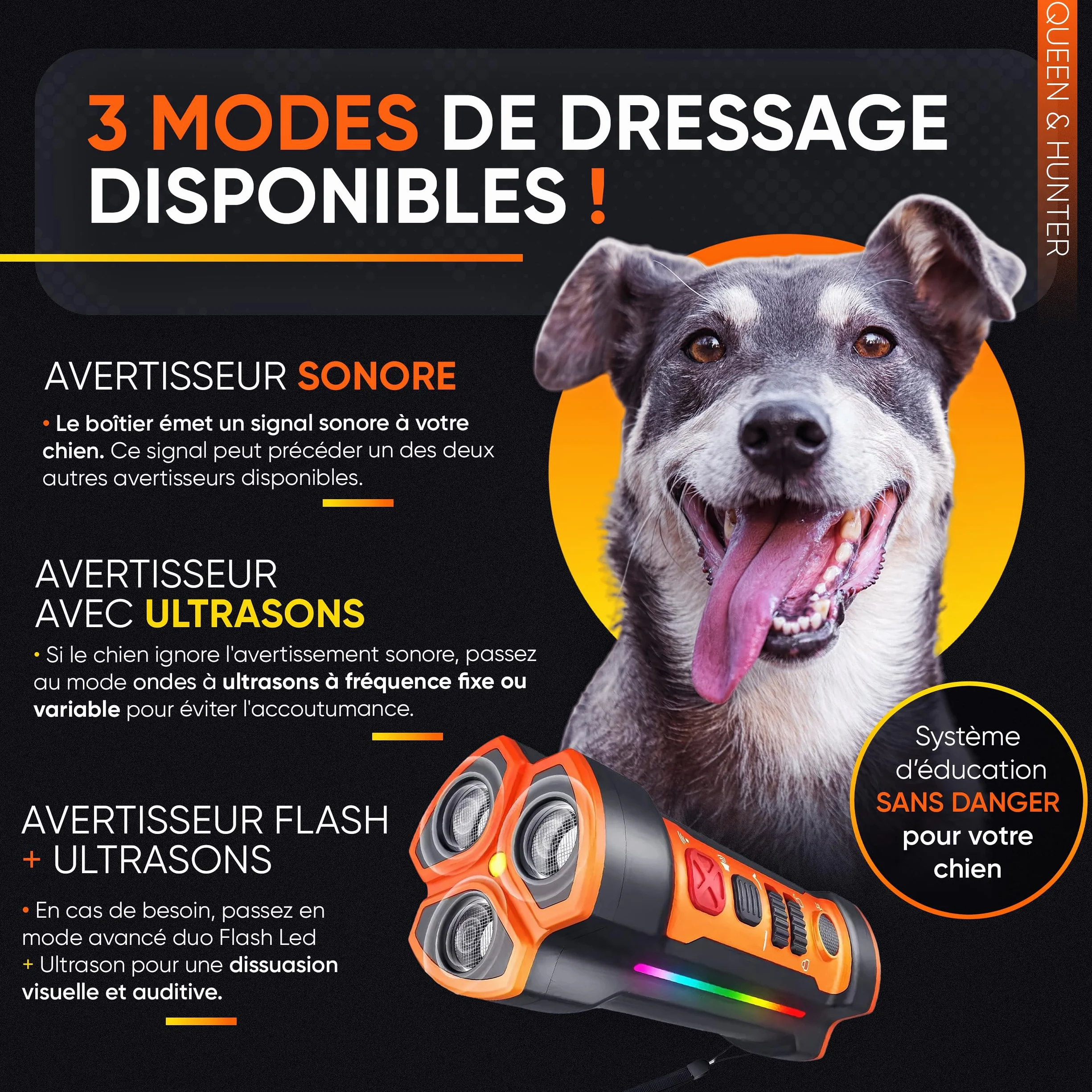 Anti Aboiement Chien Ultrason Dispositif Dressage sans Collier Électrique Portatif pour Petit et Grand Chiens