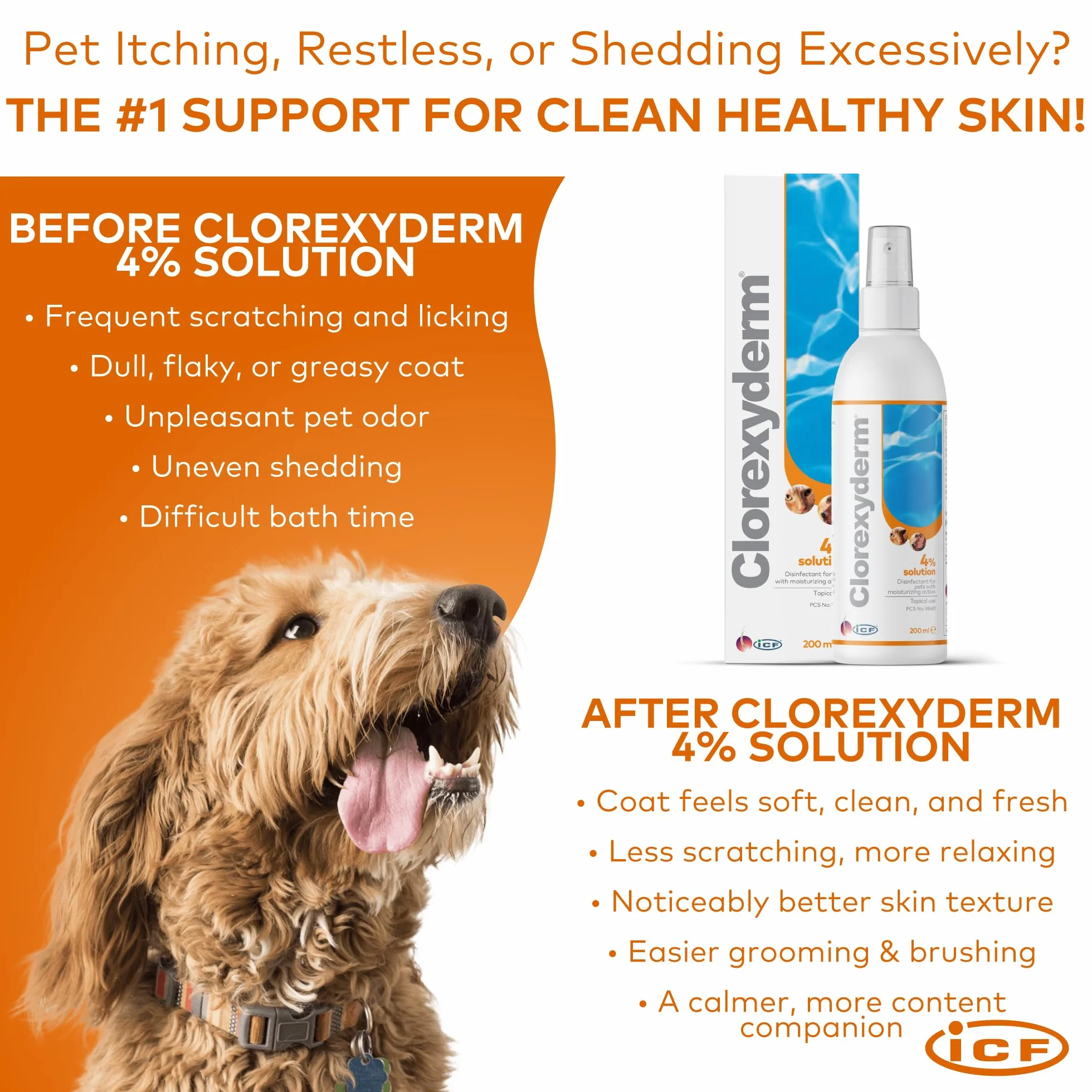 Clorexyderm Solution 4% Désinfectante Hydratante pour Chiens et Chats 200 ML