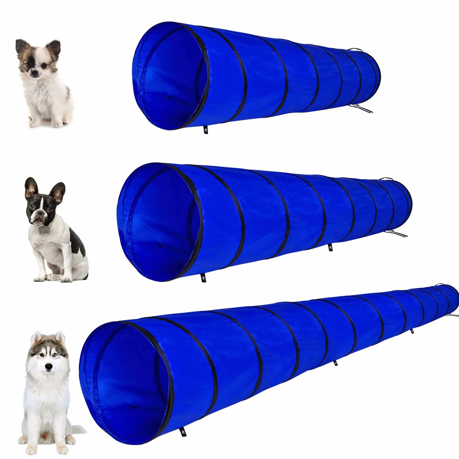 Lionto Tunnel d’extérieur Robuste pour Chiens 200x40 cm Pliable avec Piquets Sac de Transport Bleu