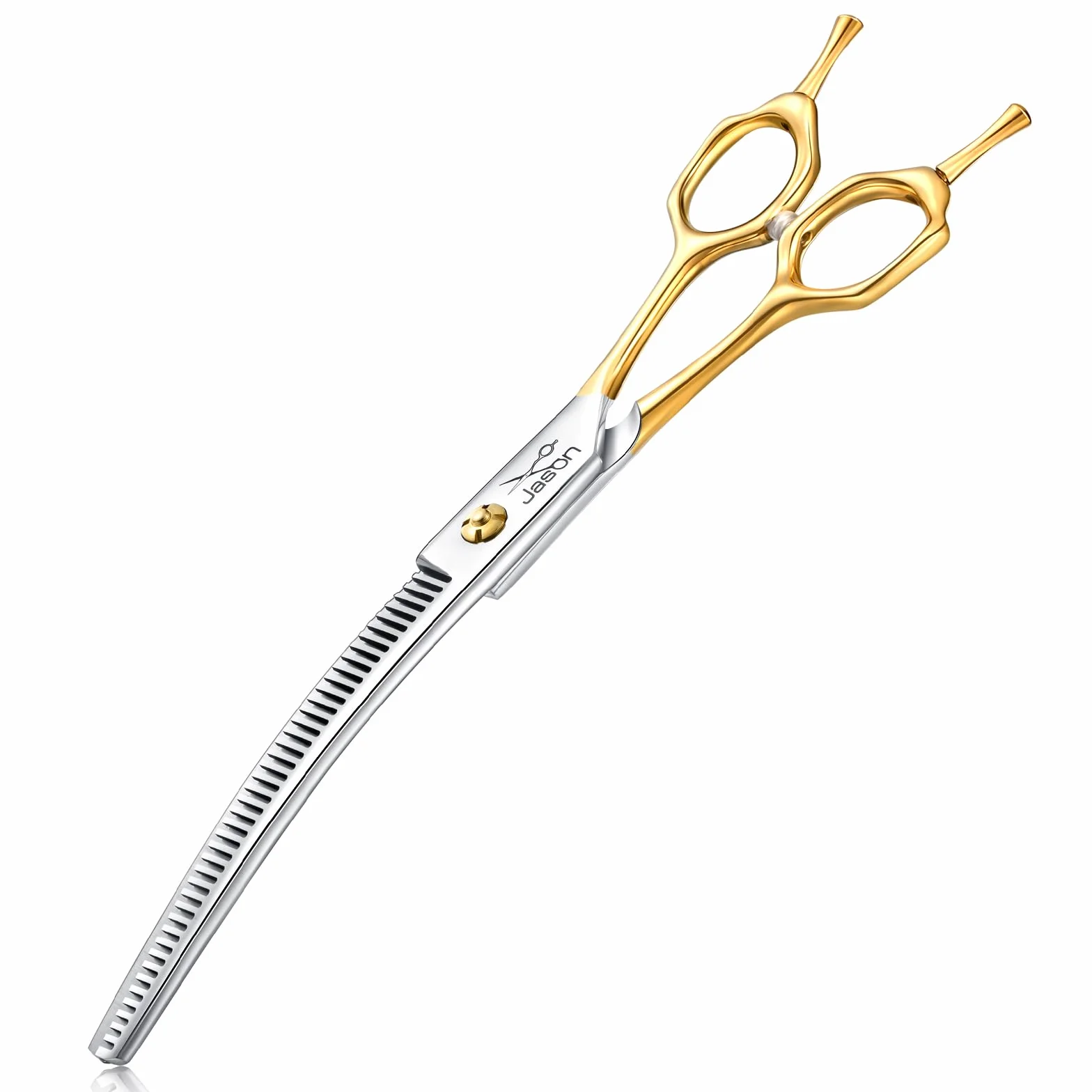 JASON 7.5 pouces ciseaux à effiler courbes pour chiens 43 dents ciseaux professionnels pour chiens courbes vers le bas en acier inoxydable japonais 440C ciseaux à fourrure avec poignée symétrique