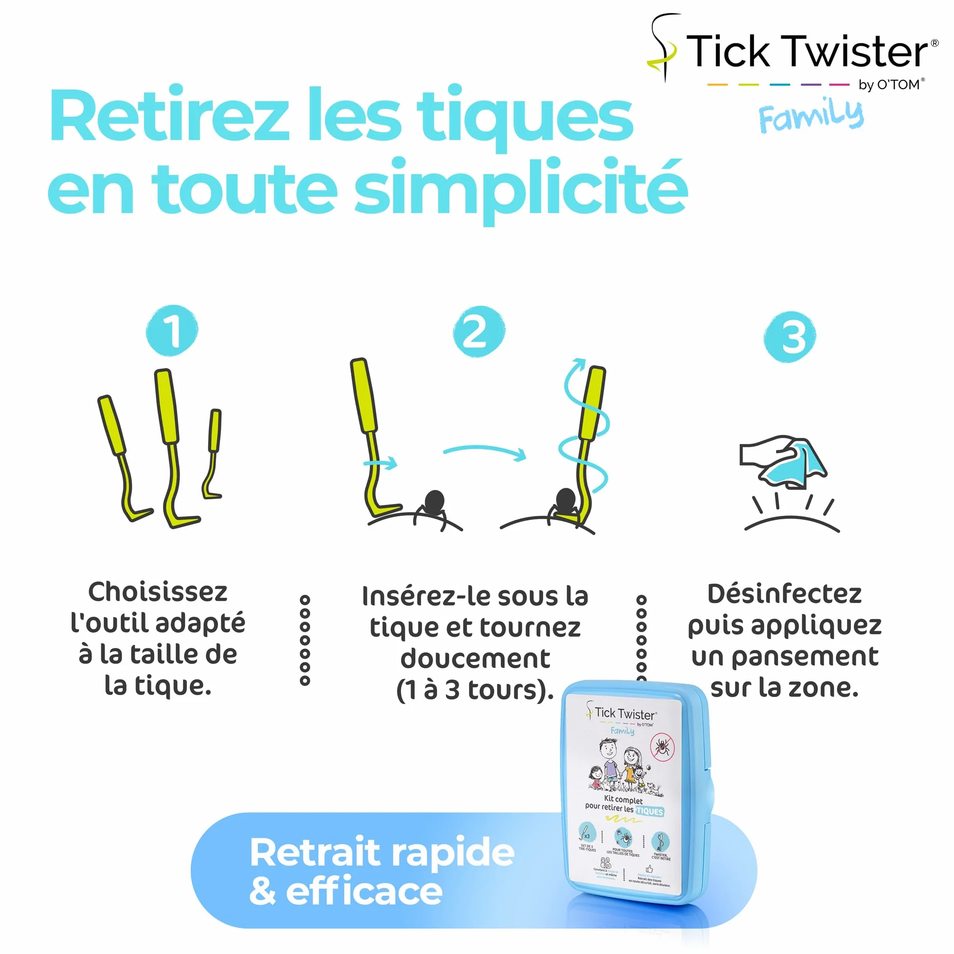 Kit Retrait Tique pour Chien Chat Humain – Pince à Tique Set 3, Lingettes Désinfectantes, Pansements, Loupe, Boîte Rangement