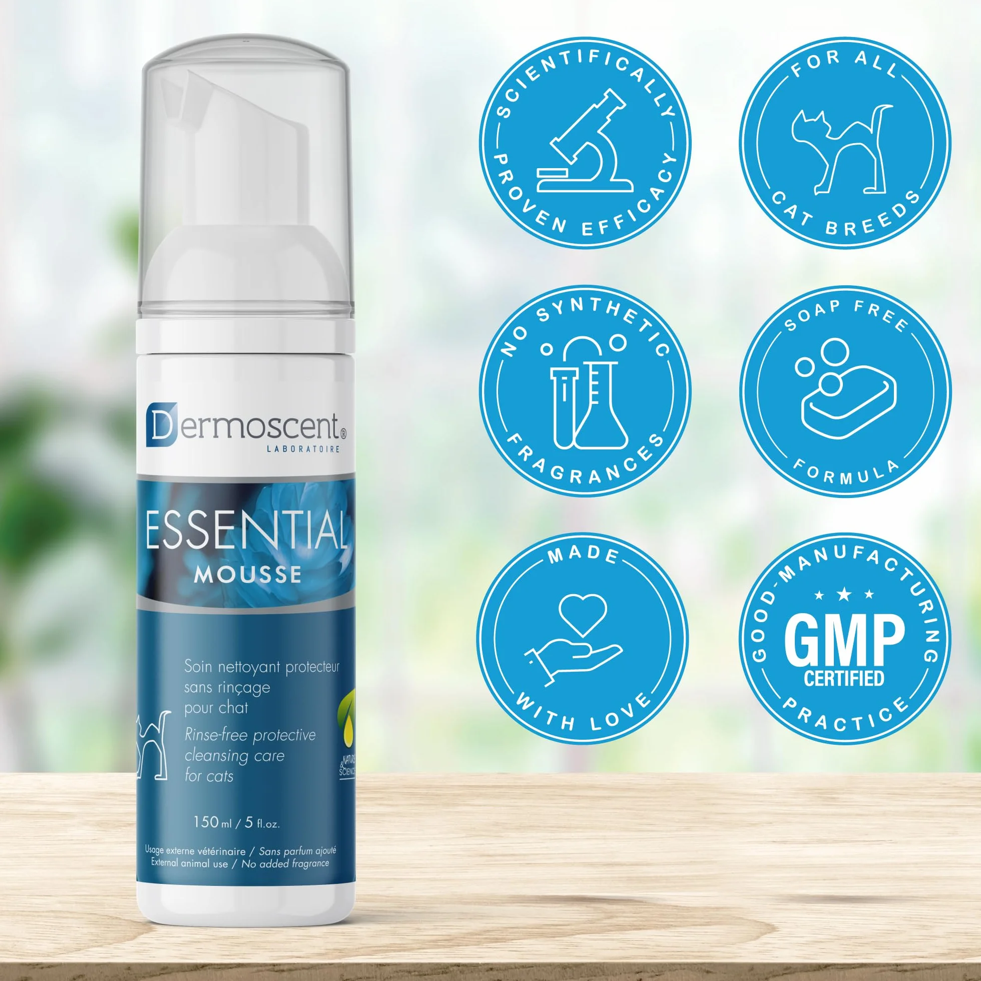 Dermoscent Essential Mousse pour Chat 150 ML Soin Nettoyant Protecteur sans Rinçage