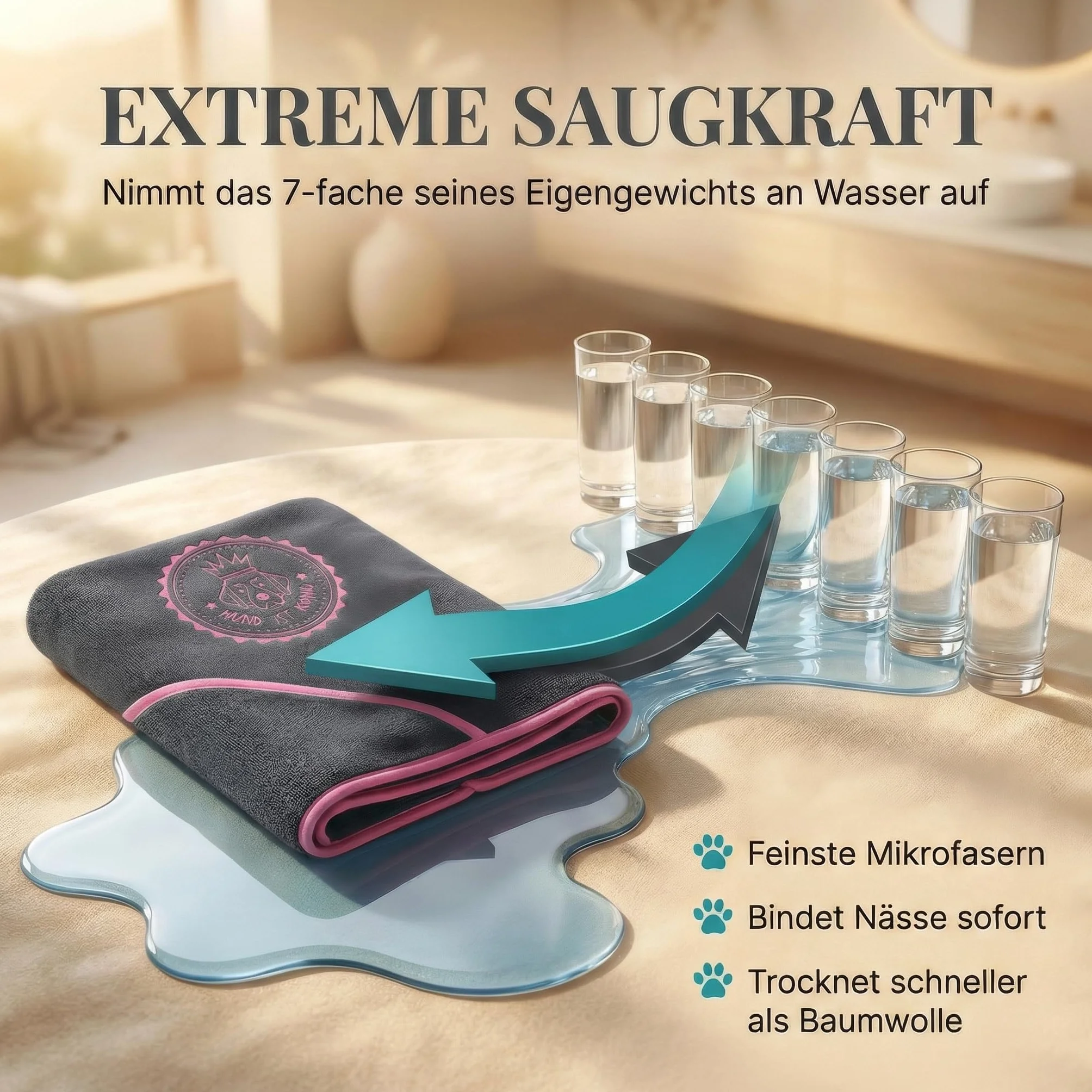 HUND IST KÖNIG Serviette pour Chien Extra absorbante Ultra Douce Microfibre 4 Poches Lavable 60 °C 130 x 75 cm