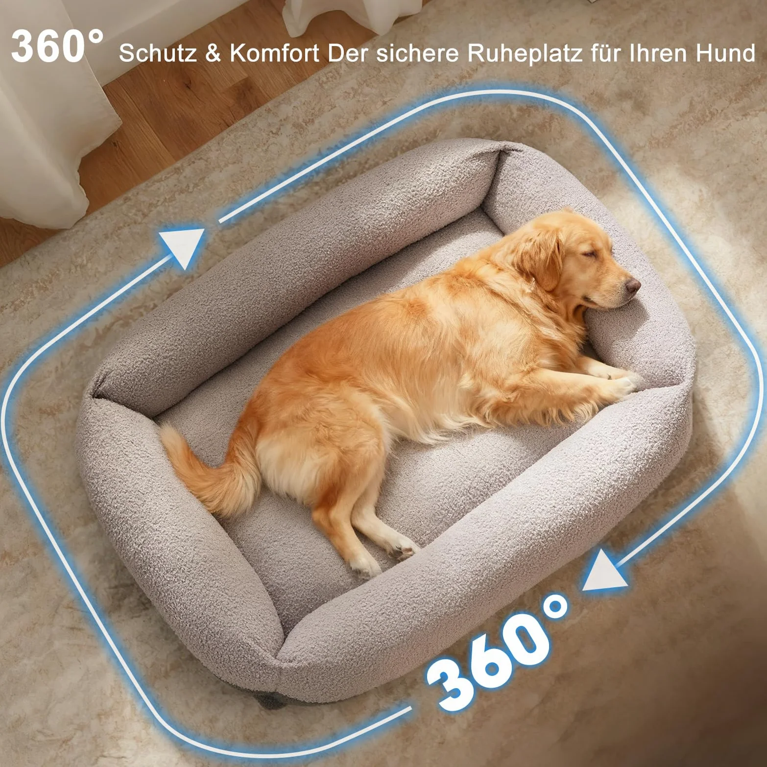 Pawk Panier pour Chien Grande Taille, XL Lit Chien Dehoussable Lavable, Coussin Antidérapant Doux Anti-Anxiété, 91x69x20cm