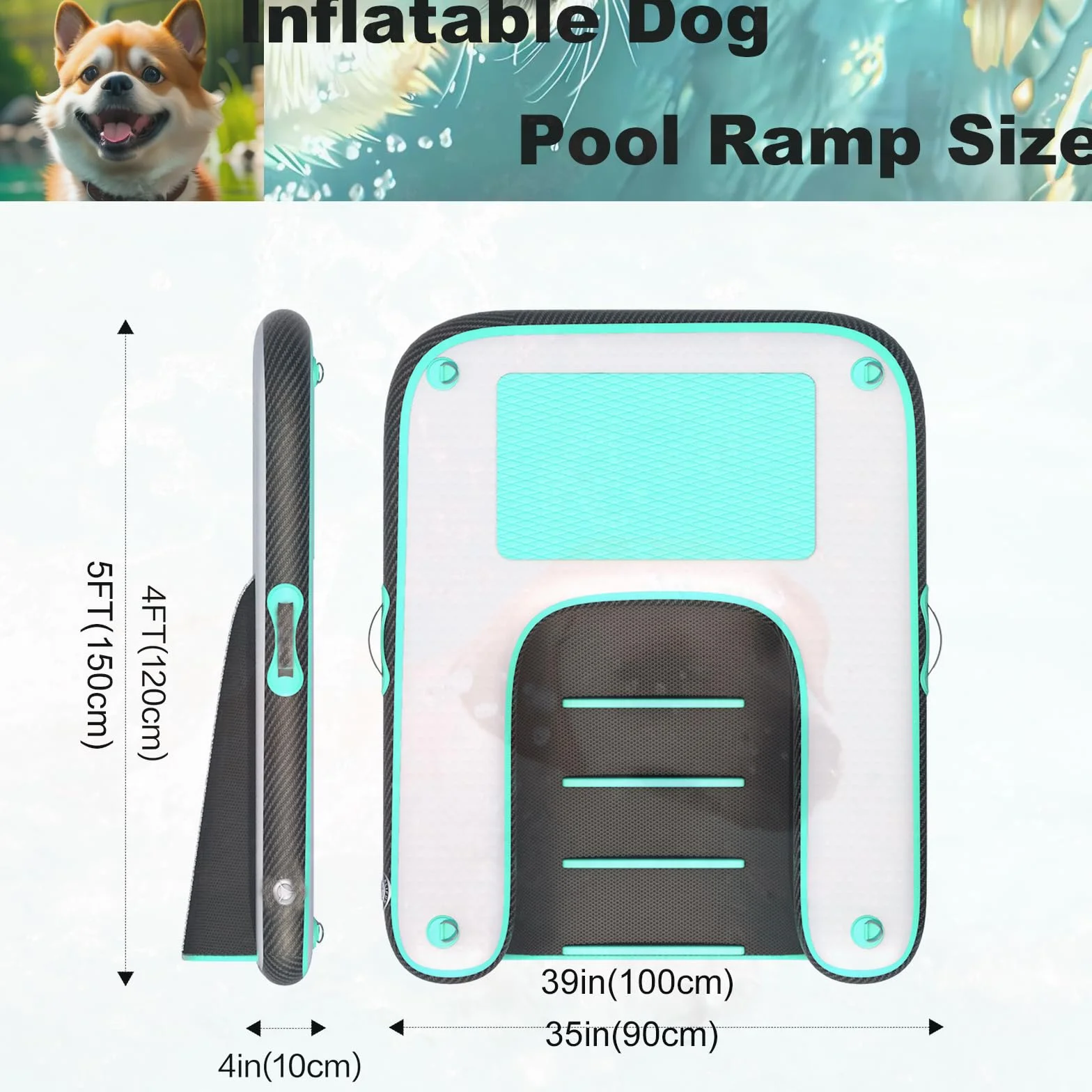 Rampe gonflable pour chien, échelle de quai flottante EVA antidérapante pour bateau, piscine, lac jusqu'à 100 kg