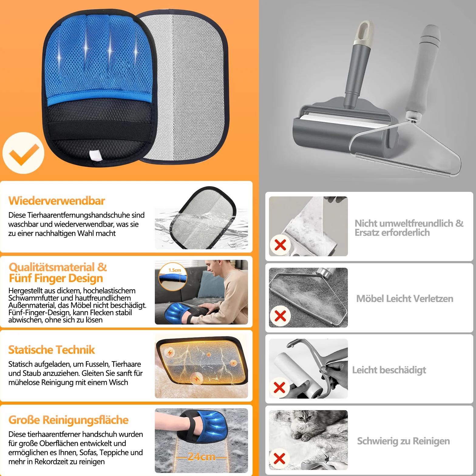 Gant Anti Poils Animaux Épaissi Électrostatique Anti Poil Chat Chien Réutilisable Écologique Bleu Foncé