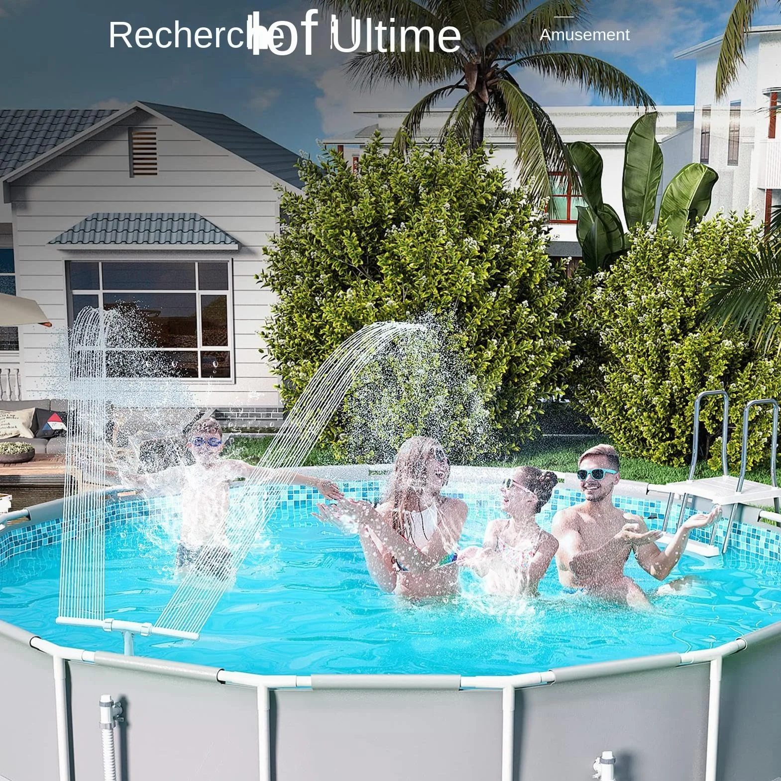 Fontaine De Piscine Réglable 2 en 1 Double Cascade Pulvérisateur Accessoires Double Jet Piscine Hors Sol