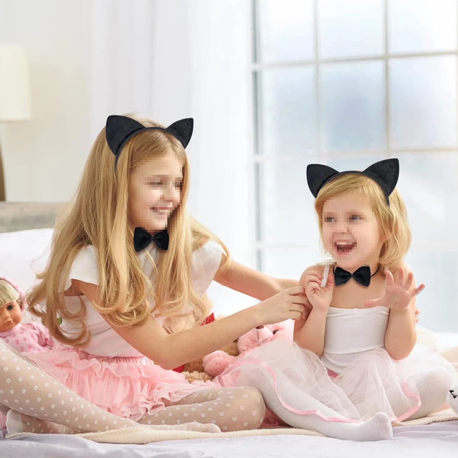 Costume d'Animal Chat Noir avec Bandeau Oreilles Queue Papillon, Accessoire de Fête
