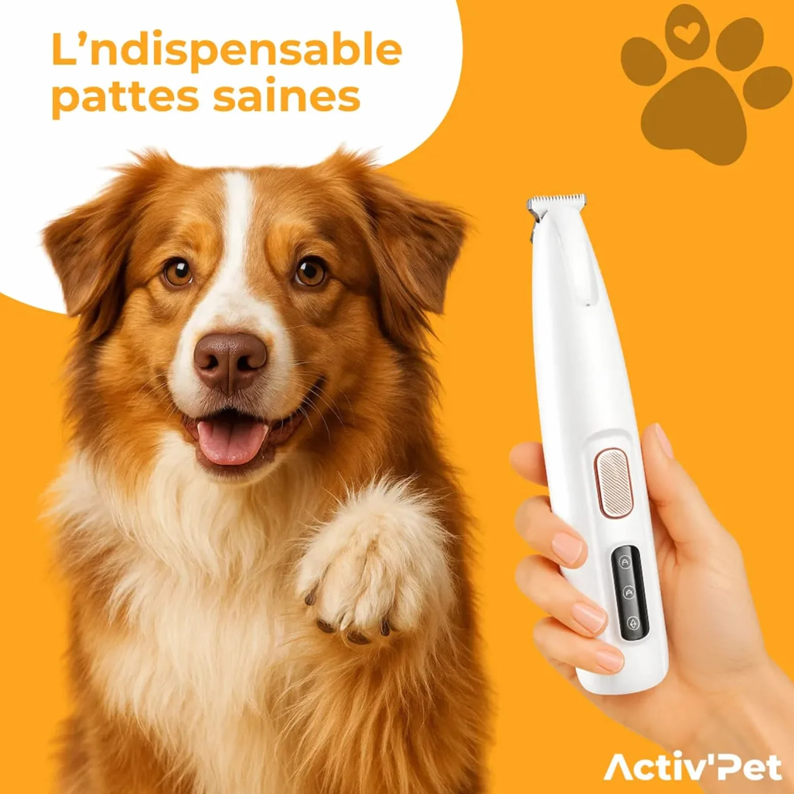 Activ'Pet Tondeuse à pattes silencieuse rechargeable USB avec éclairage LED pour chiens et chats