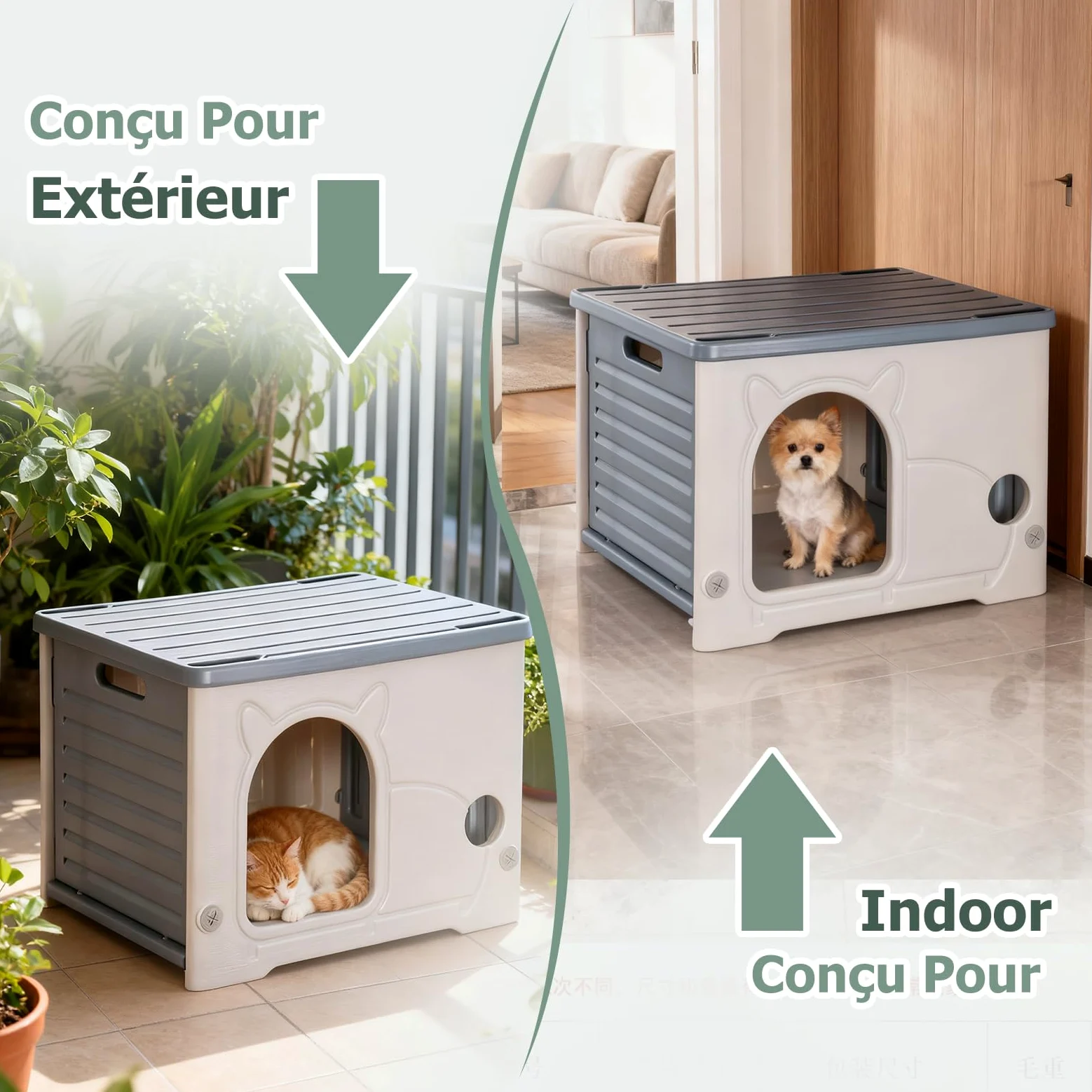 PETCUTE Maison de Chat en Plastique pour l'intérieur et l'extérieur,Résistante aux Intempéries,Maison pour Chats en Plastique,Imperméable,Abri pour Chat Sauvage,pour Toutes Les Saisons,Gris
