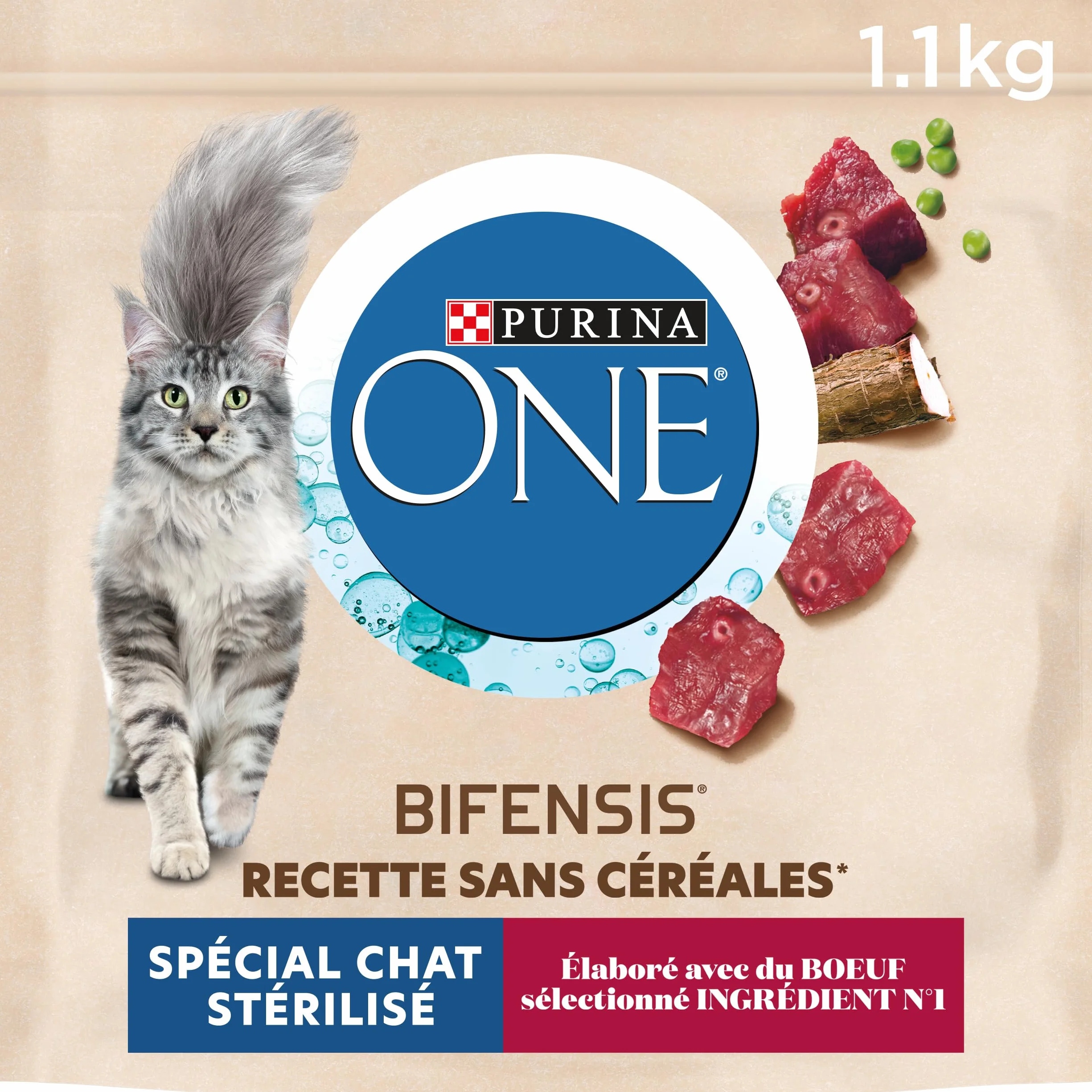 PURINA ONE Croquettes sans Céréales au Boeuf pour Chat Adulte Stérilisé 1,1kg